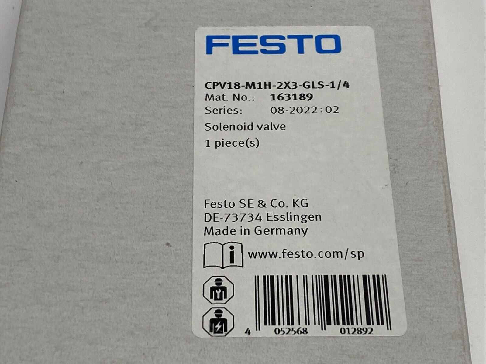 Festo CPV18-M1H-2X3-GLS-1/4 Air Solenoid Valve 163189 - Maverick Industrial Sales