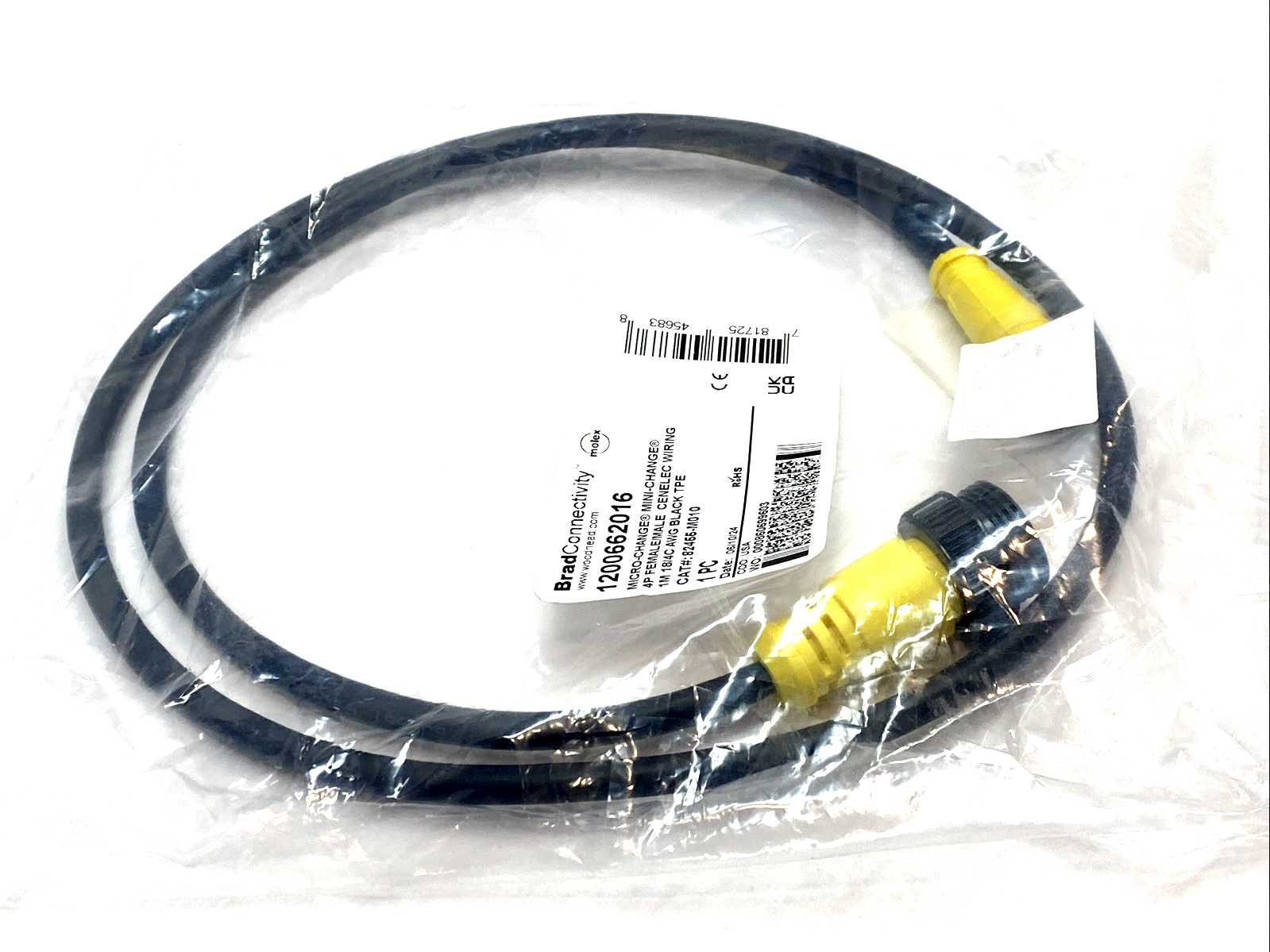 1200662016 | BradConnectivity M12 Micro‑Push Cable 2M A‑Coded Female‑Male - New - Maverick Industrial Sales