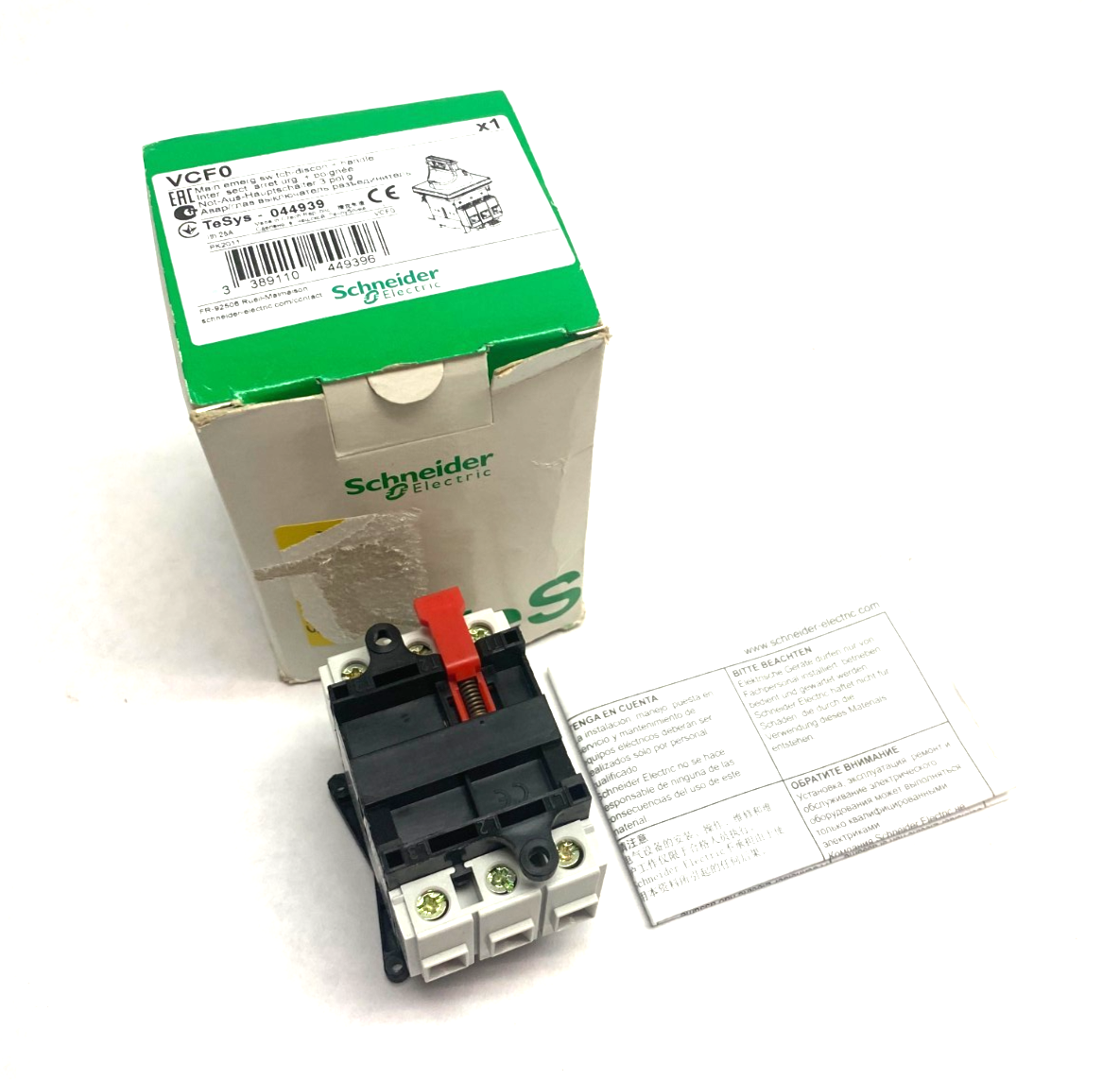 VCF0 | Schneider Electric TeSys Vario Emergency Disconnect Switch MISSING HANDLE - New – Open box - Maverick Industrial Sales