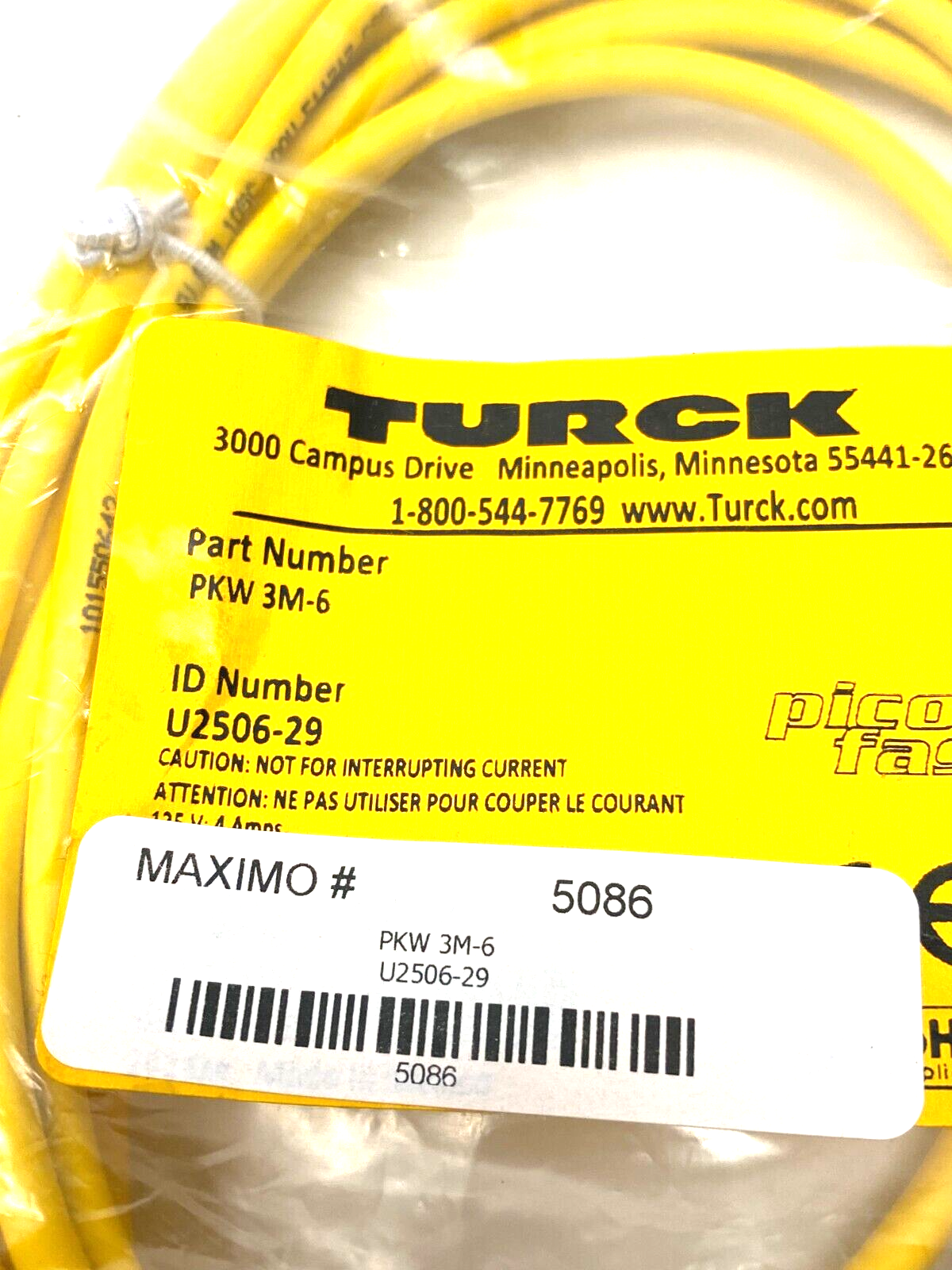 Turck PKW 3M-6 Picofast Single Ended Cordset M8 Female to Cut End U2506-29 - Maverick Industrial Sales