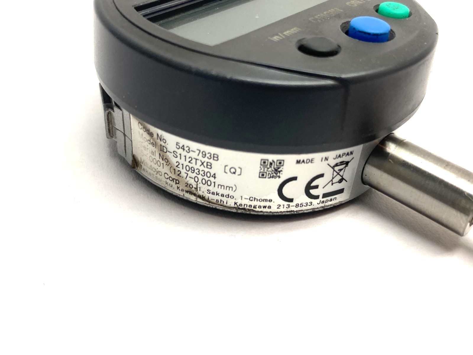 Mitutoyo 543-793B Digimatic ABSOLUTE Indicator ID-S112TXB 12.7mm CRACKED SCREEN - Maverick Industrial Sales