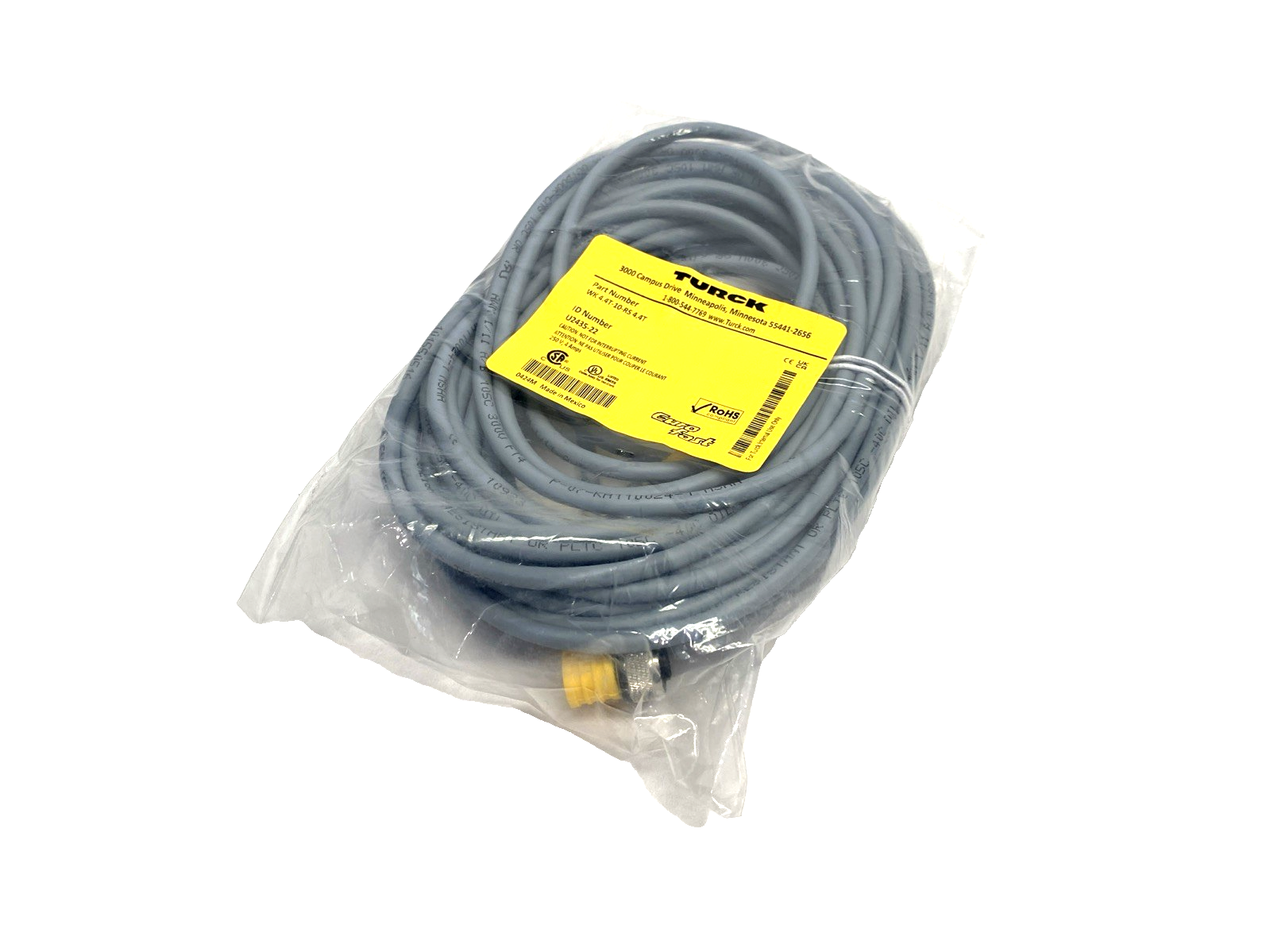 Turck WK 4.4T-10-RS 4.4T Cordset M12 Angle Female To M12 Male 4-Pin 10m U2435-22 - Maverick Industrial Sales