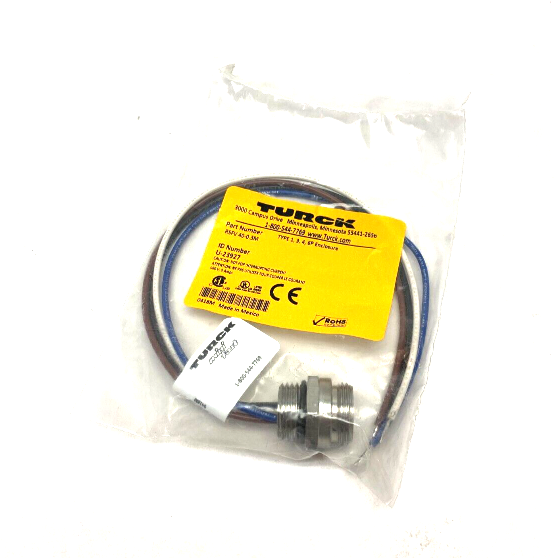 Turck RSFV 40-0.3M Panel-Mount Bulkhead Connector Receptacle 7/8-16 U-23927 - Maverick Industrial Sales
