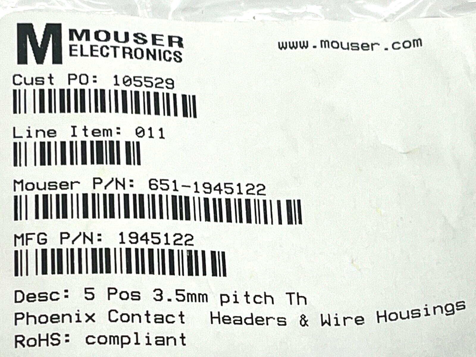 Phoenix Contact PST 1,0/ 5-3,5 Pin Strip 5 Connections 1945122 LOT OF 10 - Maverick Industrial Sales