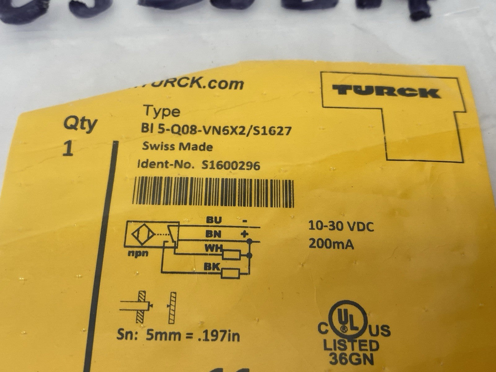 Turck BI 5-Q08-VN6X2/S1627 Inductive Proximity Sensor 5mm Sn NO/NC 1600296 - Maverick Industrial Sales