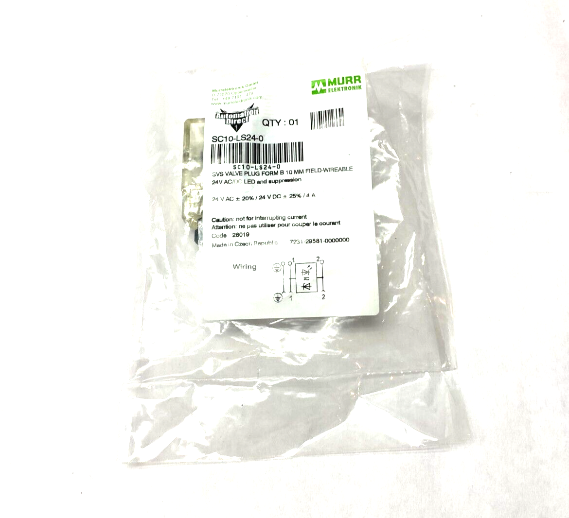 Murrelektronik Automation Direct SC10-LS24-0 Valve Plug SVS Form B 10mm - Maverick Industrial Sales