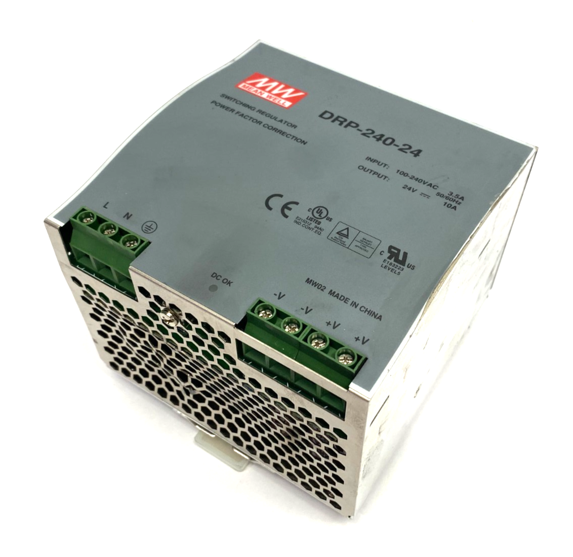 DRP-240-24 | Meanwell Power Supply, DIN rail Mount, Switching Regulator - Used - Maverick Industrial Sales