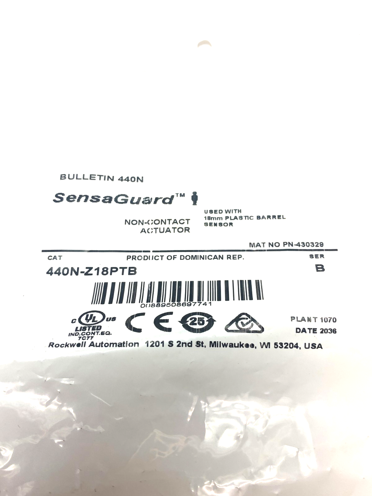 Allen Bradley 440N-Z18PTB Ser. B SensaGuard Non-Contact Actuator 18mm - Maverick Industrial Sales
