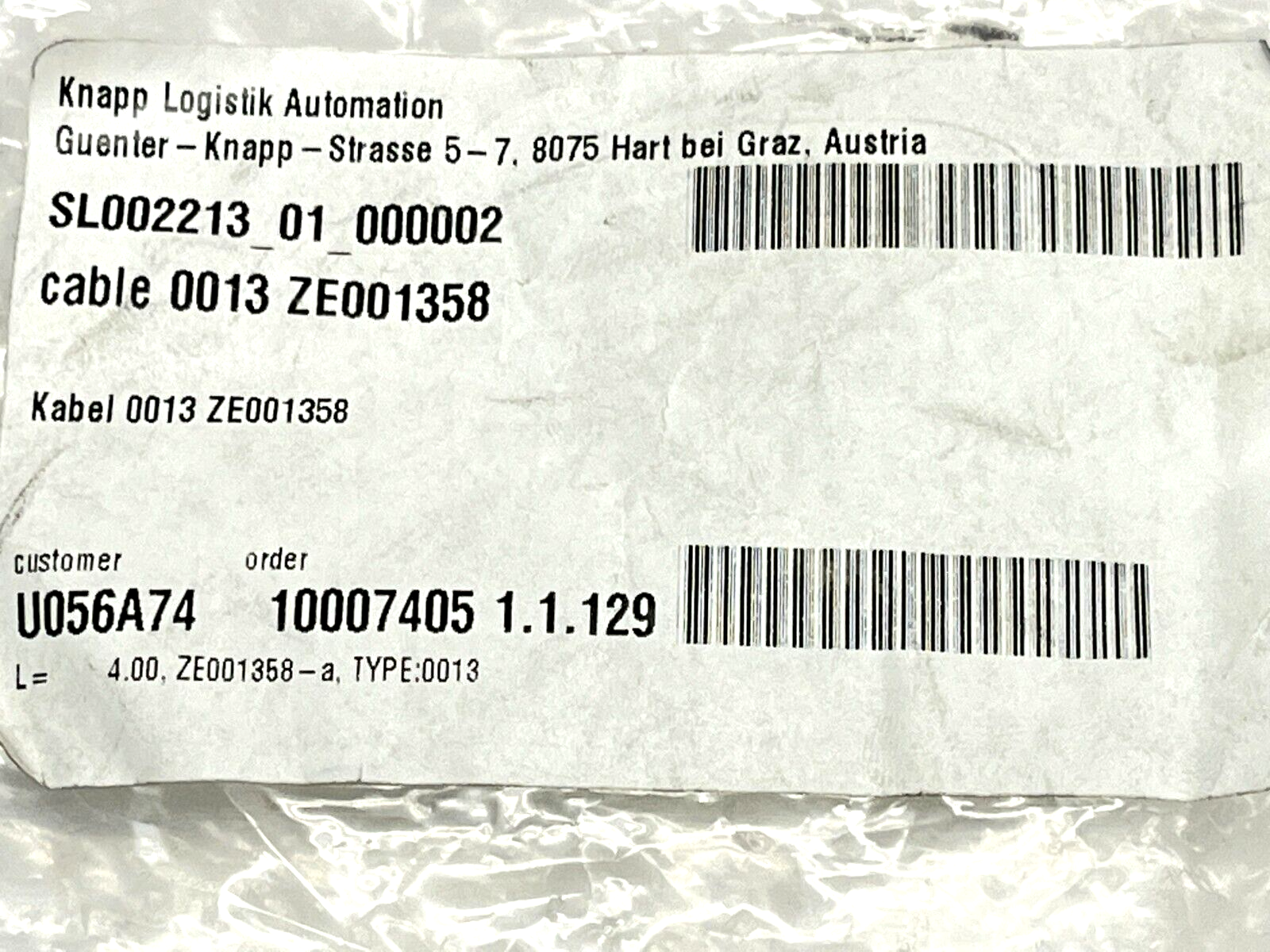 Knapp SL002213_01_000002 Cable 0013 ZE001358 - Maverick Industrial Sales