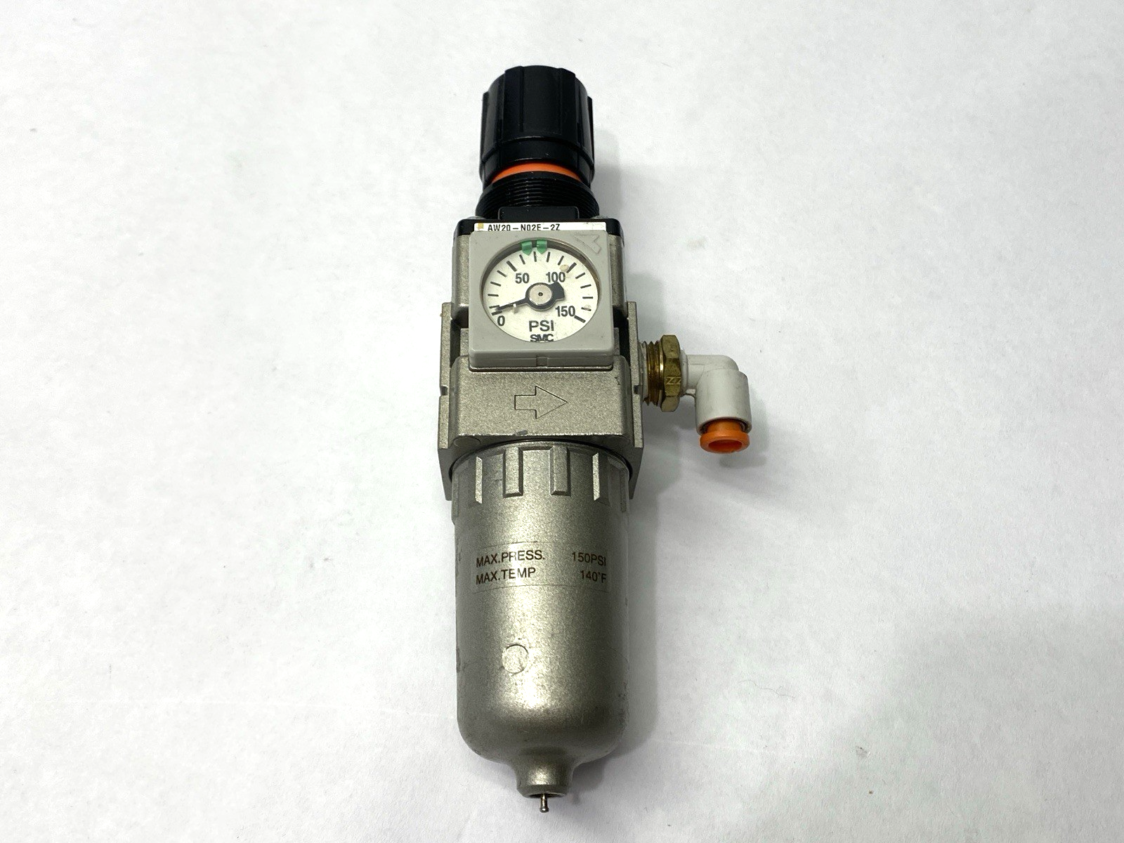 AW20-N02E-2Z | SMC Pneumatic Filter Regulator 1/4" Ports - Used - Maverick Industrial Sales