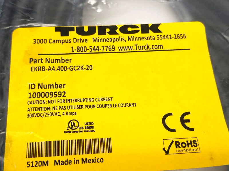 Turck EKRB-A4.400-GC2K-20 Cordset M12 4-Pin Female To Leads 20m 100009592 - Maverick Industrial Sales