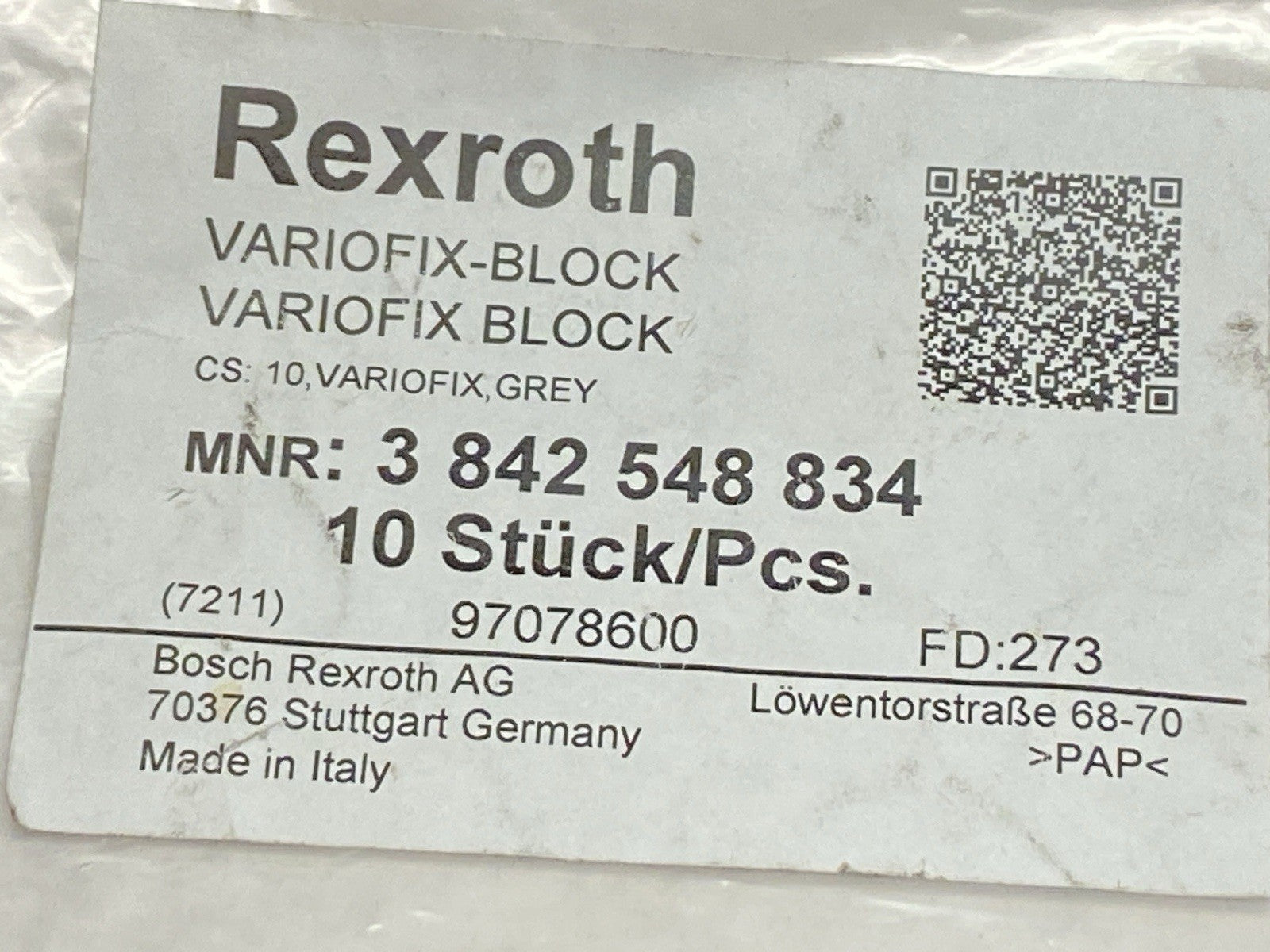 3 842 548 834 | Bosch Rexroth 3842548834 Variofix Block Black PKG OF 10 - New - Maverick Industrial Sales