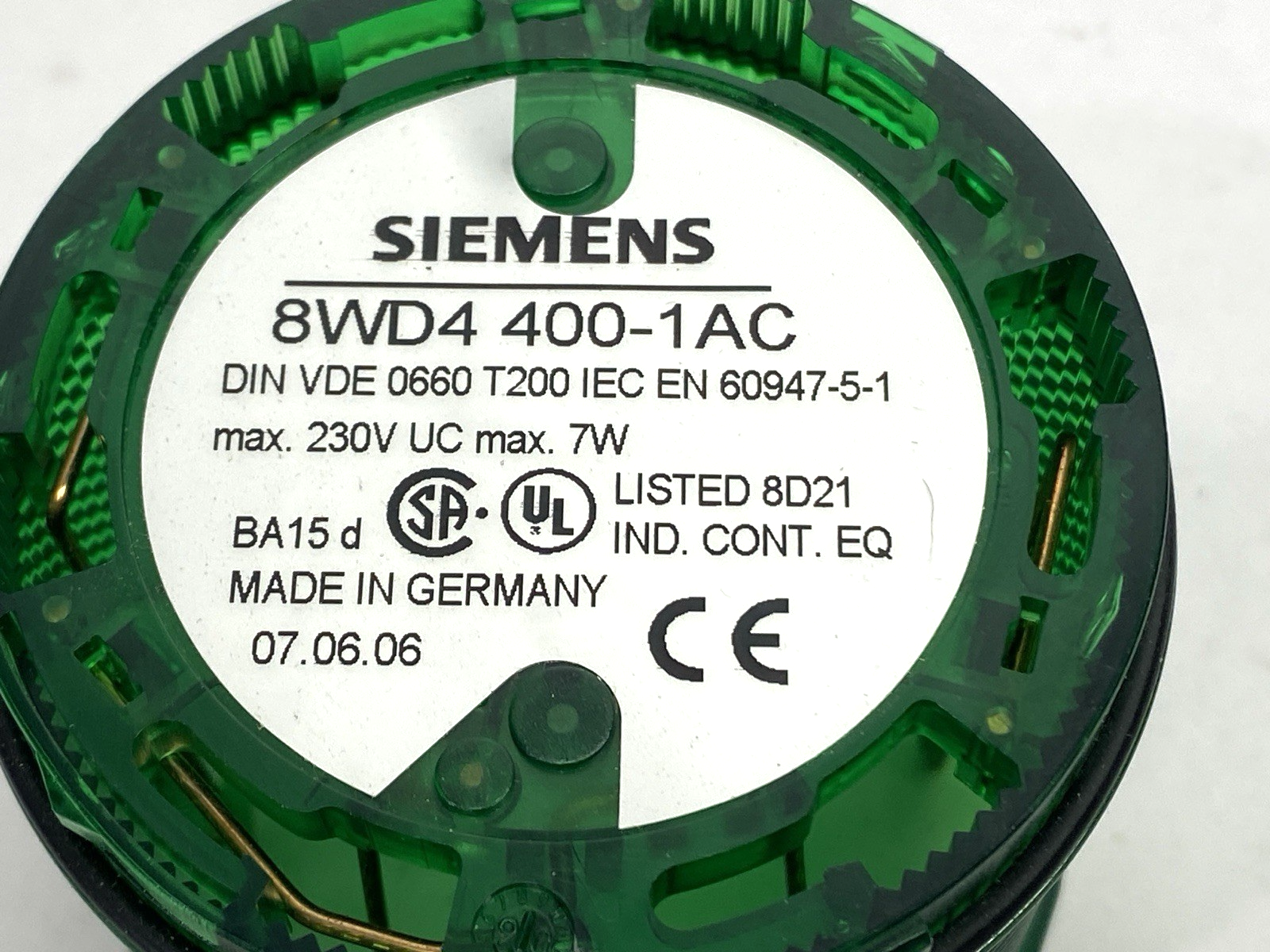 Siemens 8WD4400-1AC Green Steady Stack Light 70mm 230V - Maverick Industrial Sales