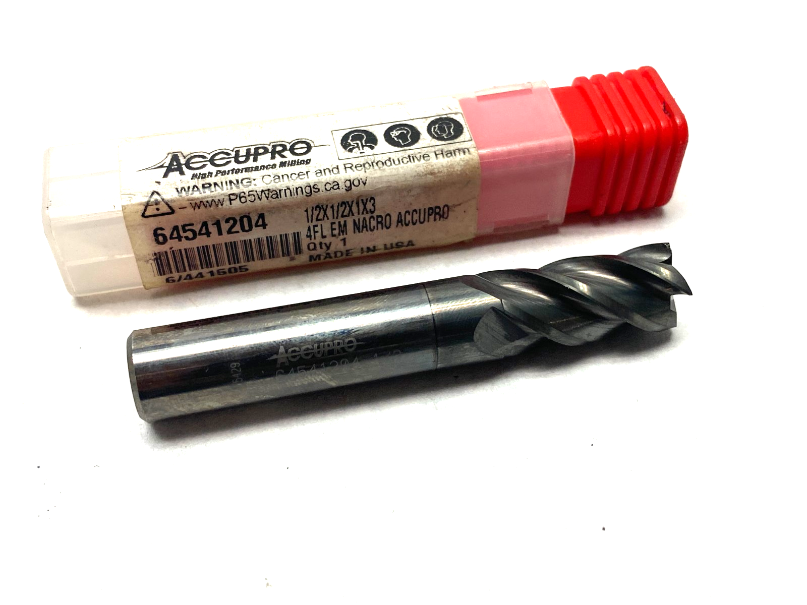 64541204 | Accupro Square End Mill: 1/2" Dia, 1" LOC, 4 Flute, Solid Carbide - New – Open box - Maverick Industrial Sales