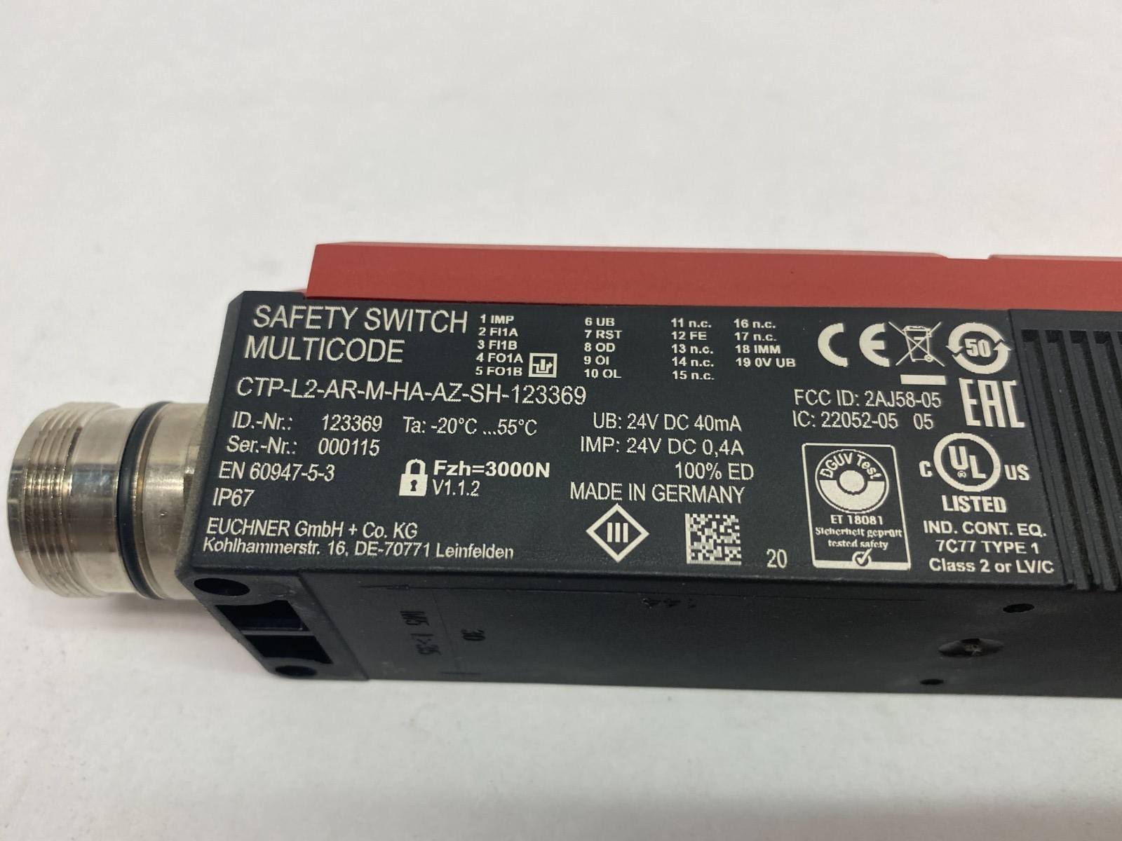 Euchner CTP-L2-AR-M-HA-AZ-SH-123369 Transponder-Coded Interlock Safety Switch - Maverick Industrial Sales