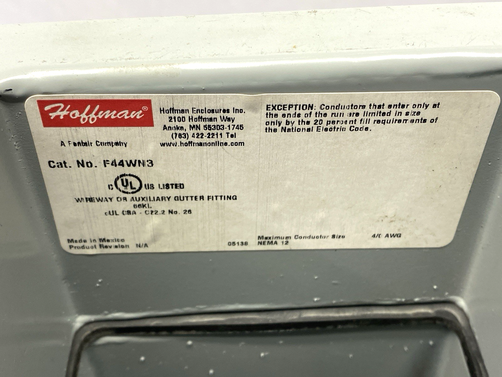 F44W12 | Hoffman Straight Section Feed-Through 4x4x12" w/ F44WN3 Nipple Wireway - Used - Maverick Industrial Sales
