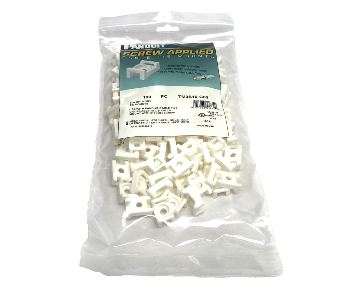 TM3S10-C69 | Panduit Cable Tie Mount, Ivory PA 0.88x0.63" 1/4" Screw 100-PACK - New - Maverick Industrial Sales
