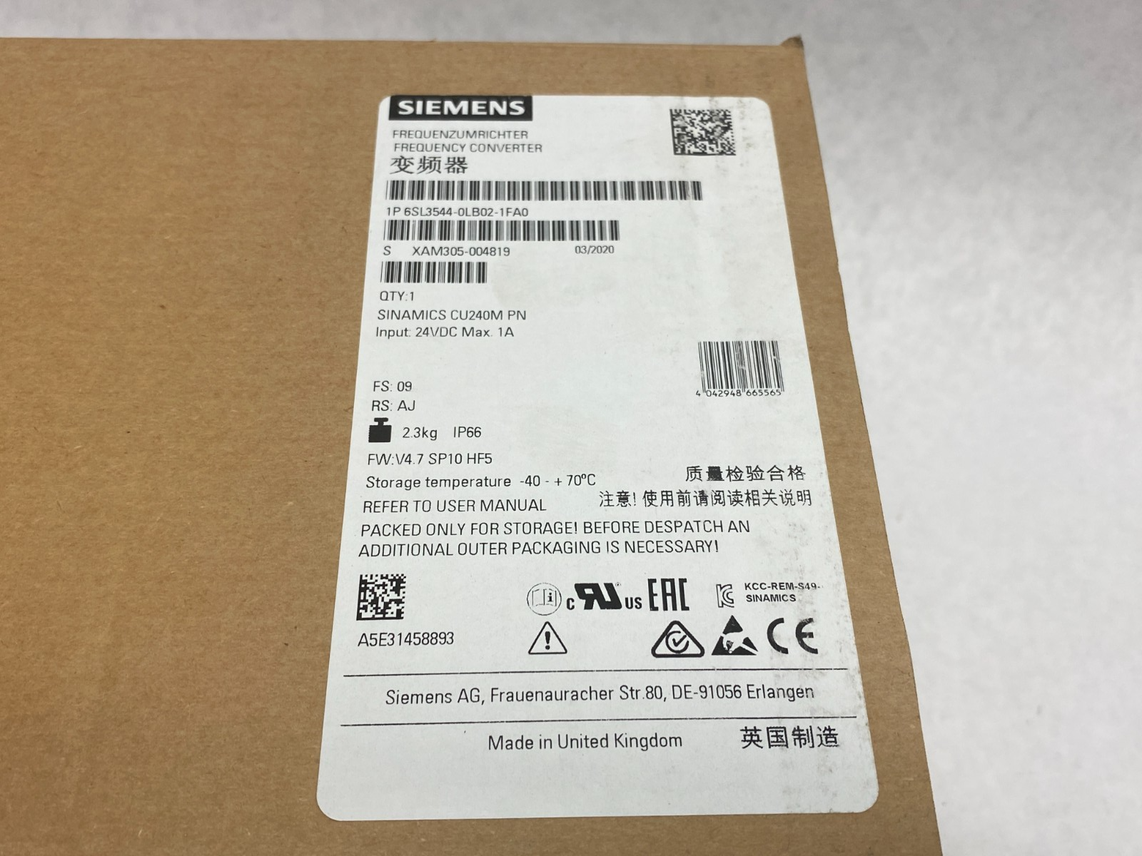 Siemens 6SL3544-0LB02-1FA0 SINAMICS CU240M PN Control Unit G110M - Maverick Industrial Sales