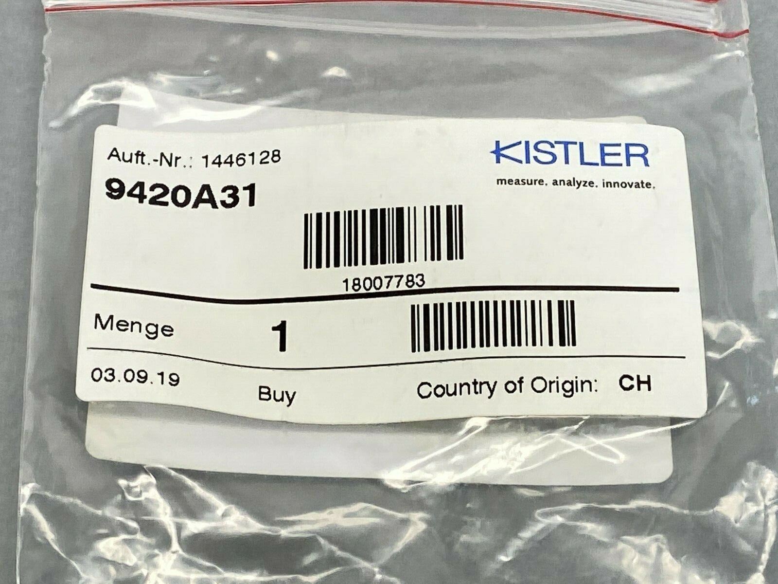 Kistler 9420A31 Preloading Element Set Screw for 9031A Sensor M10X1 - Maverick Industrial Sales