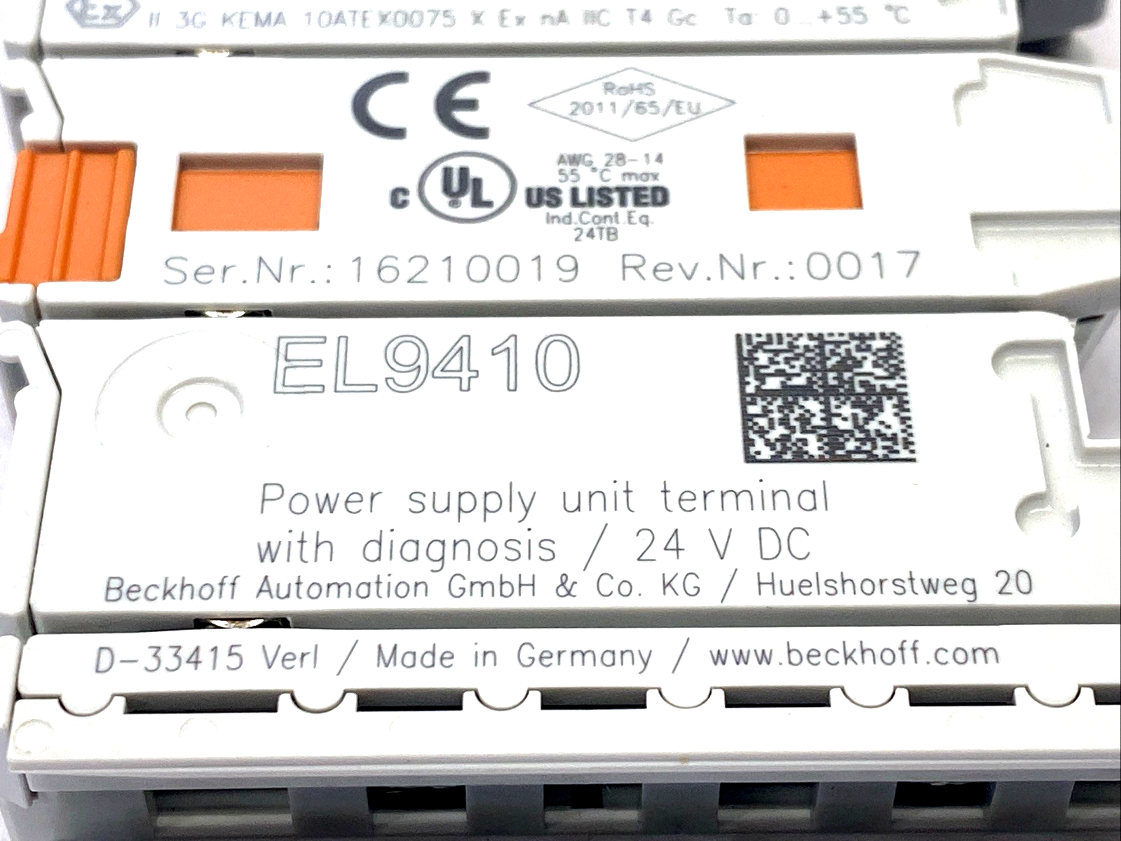 Beckhoff EL9410 Power Supply Unit Terminal For E-bus, With Diagnostics, 24V DC - Maverick Industrial Sales
