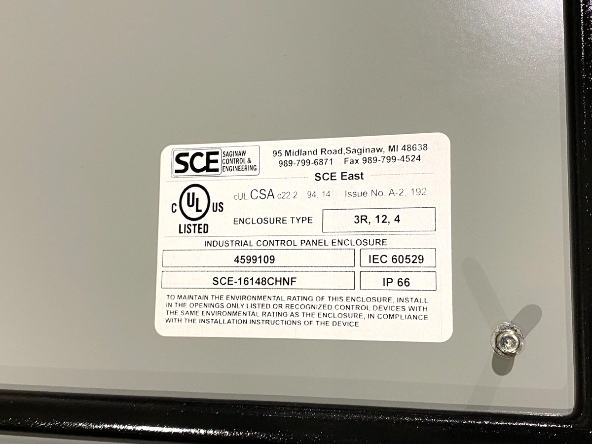 SCE-16148CHNF | Saginaw Control & Engineering Wall Mount Enclosure, Gray Steel - New – Open box - Maverick Industrial Sales