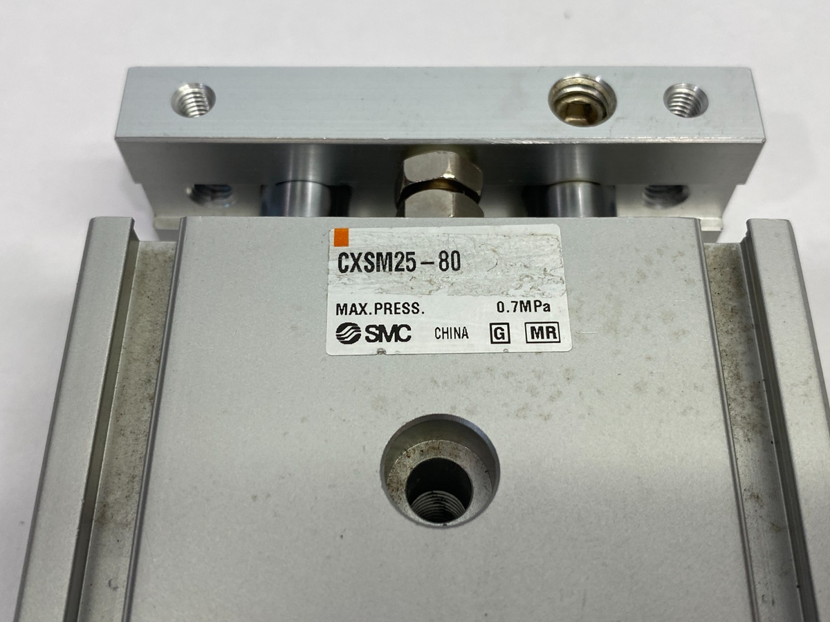 CXSM25-80 | SMC Dual-Rod Guided Slide Cylinder 25mm Bore, 80mm Stroke - New – Open box - Maverick Industrial Sales