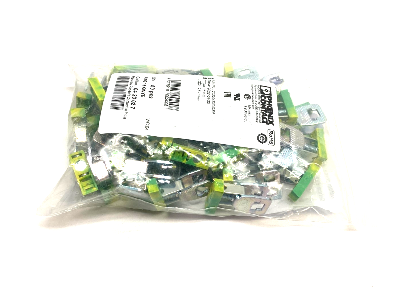 Phoenix Contact AKG 16 GNYE Connection Terminal Block 0423027 PKG OF 50 - Maverick Industrial Sales
