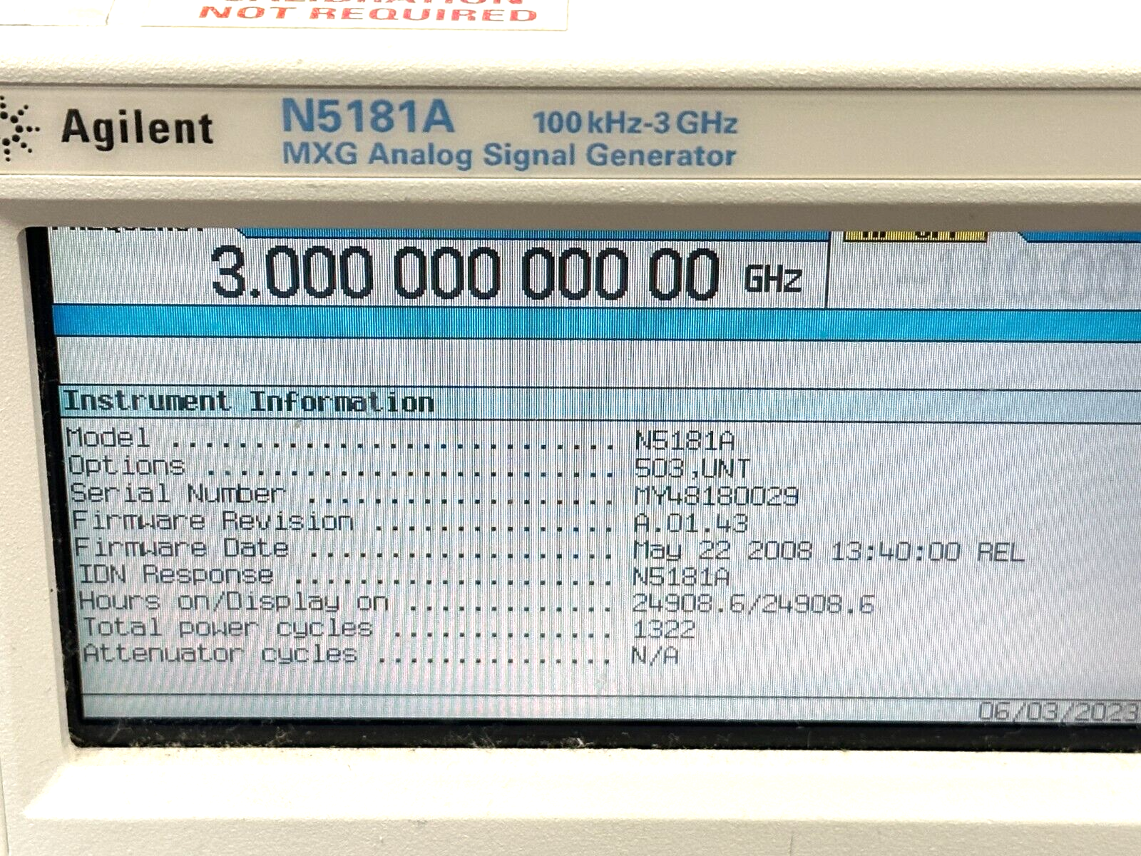 Agilent N5181A MXG Analog Signal Generator 100kHz-3GHz MY48180029 Option 503 UNT - Maverick Industrial Sales