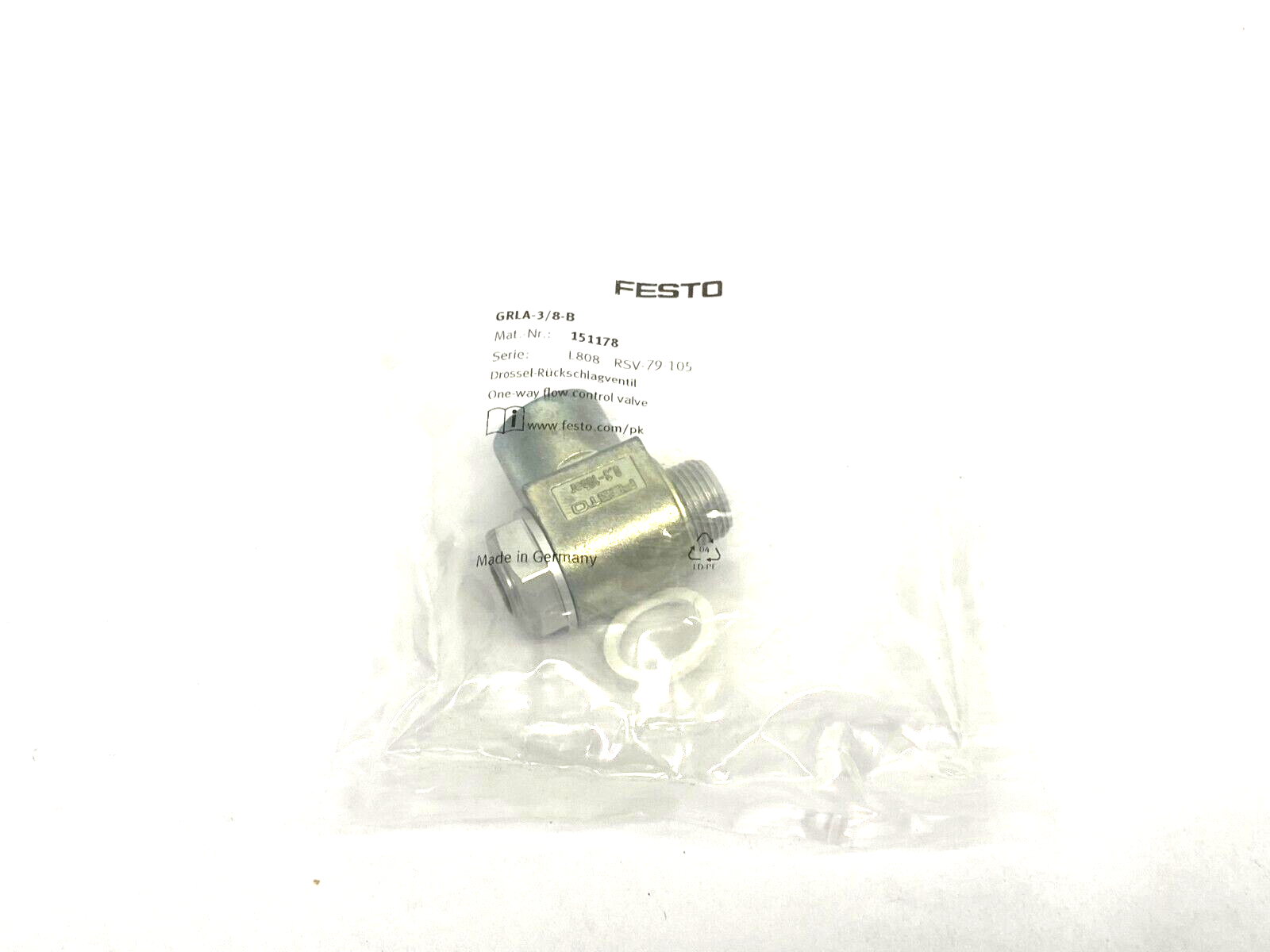 Festo GRLA-3/8-B One-Way Flow Control Valve 151178 - Maverick Industrial Sales