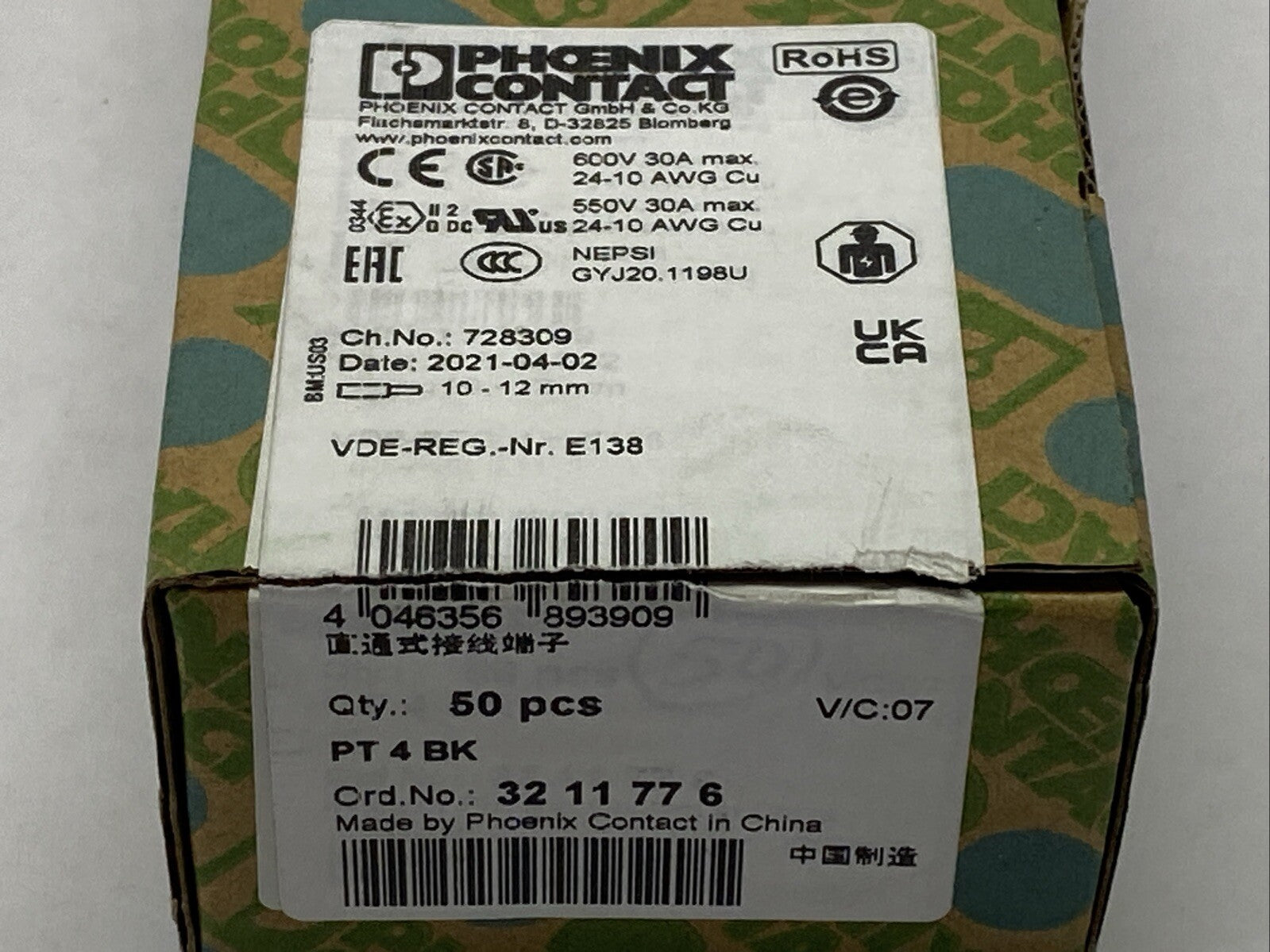 Phoenix Contact PT 4 BK Feed-Through Terminal Blocks Black 3211776 LOT OF 47 - Maverick Industrial Sales