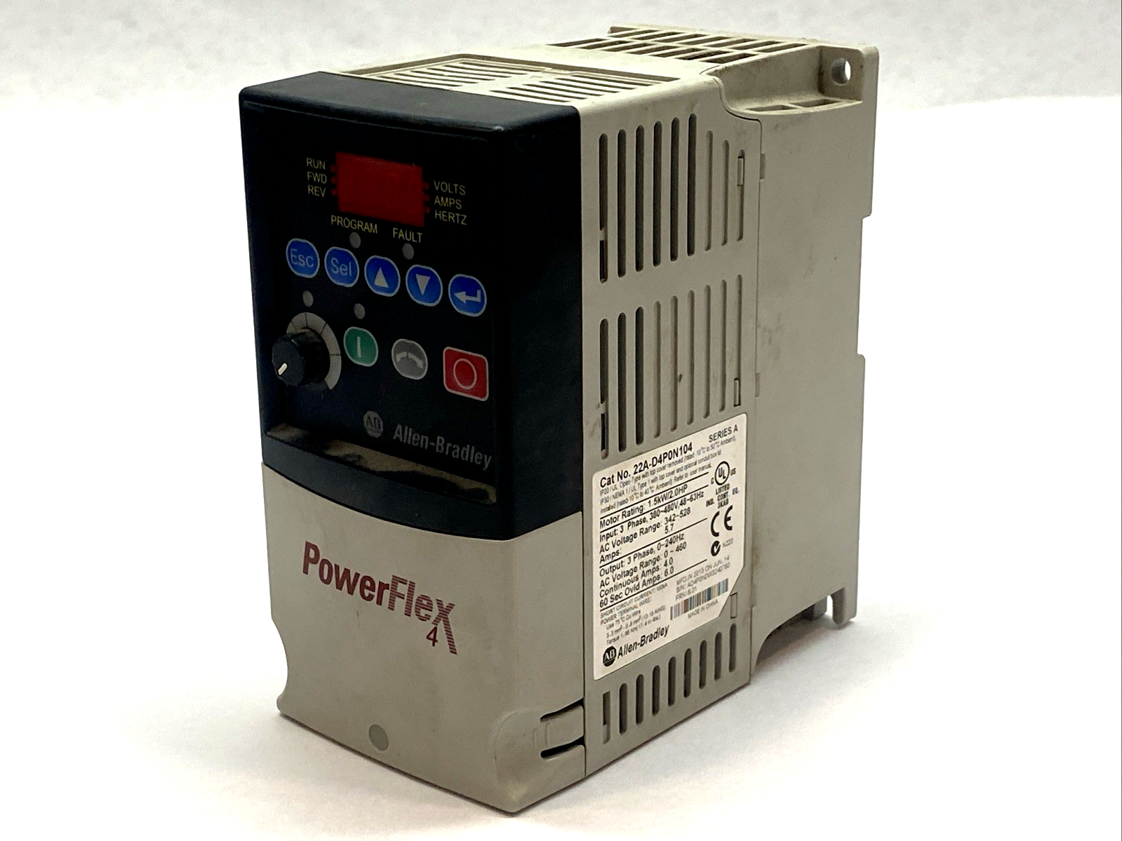 22A-D1P4N104 | Allen Bradley Ser. A PowerFlex 4 AC Drive 0.4 kW 3PH 0.5 HP - For parts or not working - Maverick Industrial Sales