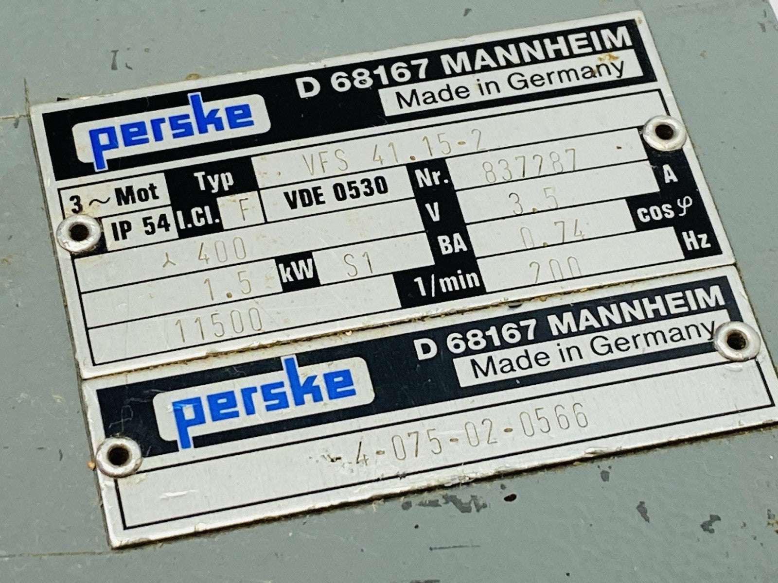 Perske VFS 41.15-2 Spindle Motor 11500RPM 3.5A 400V 1.5KW - Maverick Industrial Sales