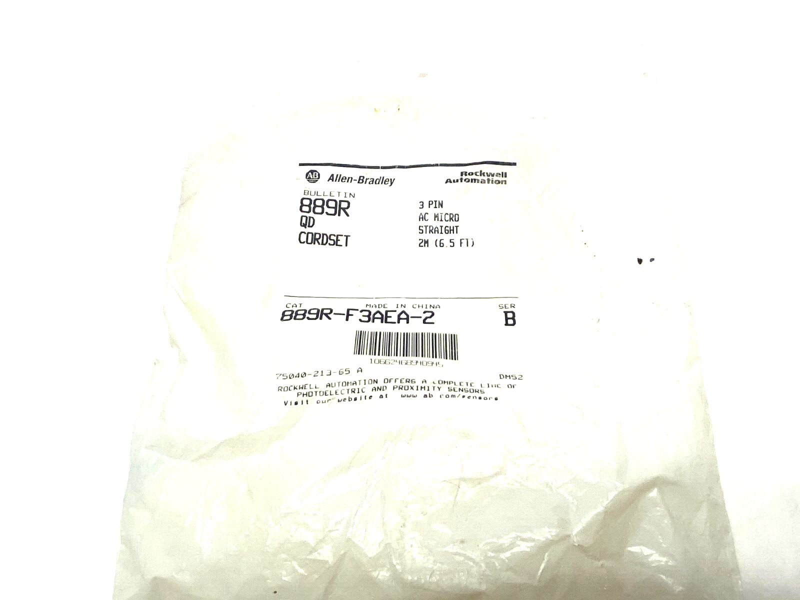 Allen Bradley 889R-F3AEA-2 Ser. B Straight AC Micro Cordset 3-Pin Female, 2m - Maverick Industrial Sales
