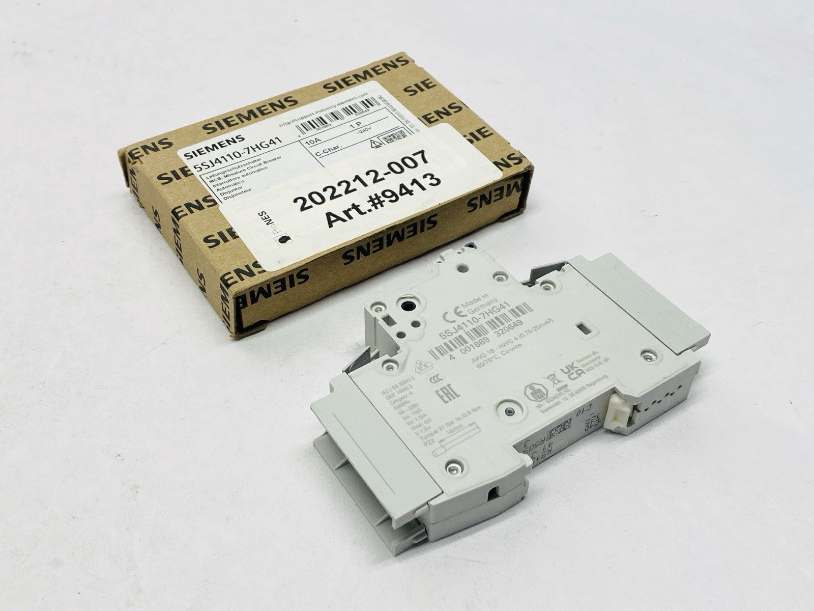 Siemens 5SJ4110-7HG41 Miniature Circuit Breaker 1-Pole 10A 240V - Maverick Industrial Sales