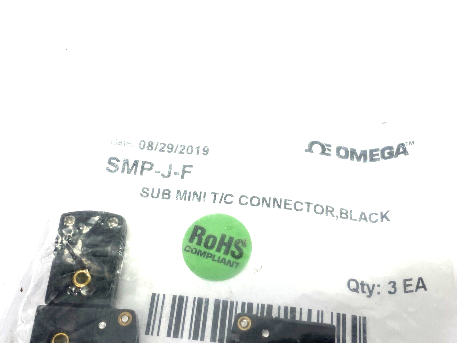 Omega SMP-J-F Sub Mini Thermocouple Connector, Black, Female PKG OF 3 - Maverick Industrial Sales