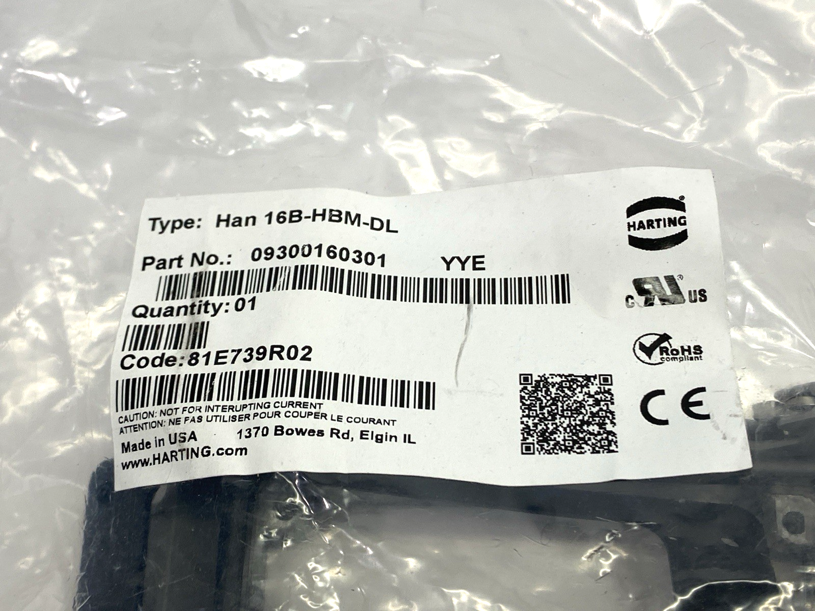 Harting 0900160301 Base Panel Bulkhead Mounted Housing Latching Han 16B-HBM-DL - Maverick Industrial Sales