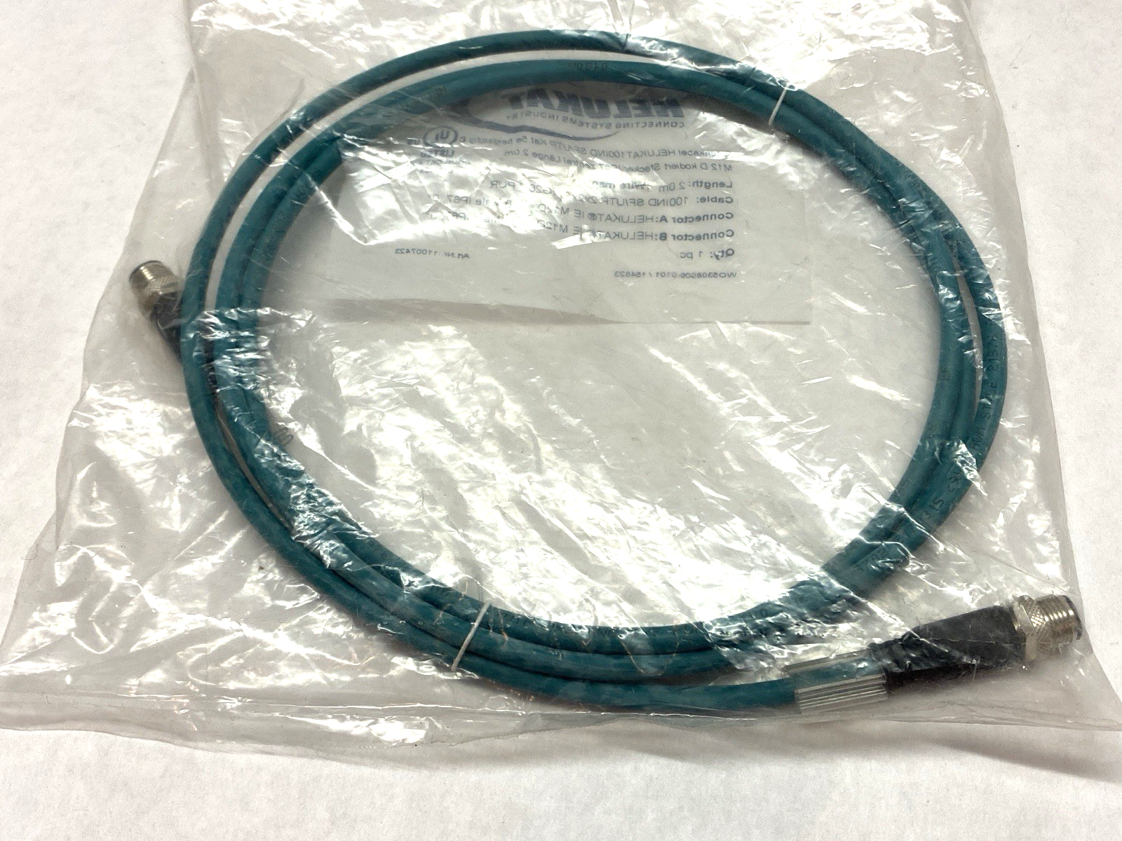 Hellukat 805702 Double-End Male M12 4-Pin Cordset 100IND SF/UTP 2x2xAWG 26/7 PUR - Maverick Industrial Sales