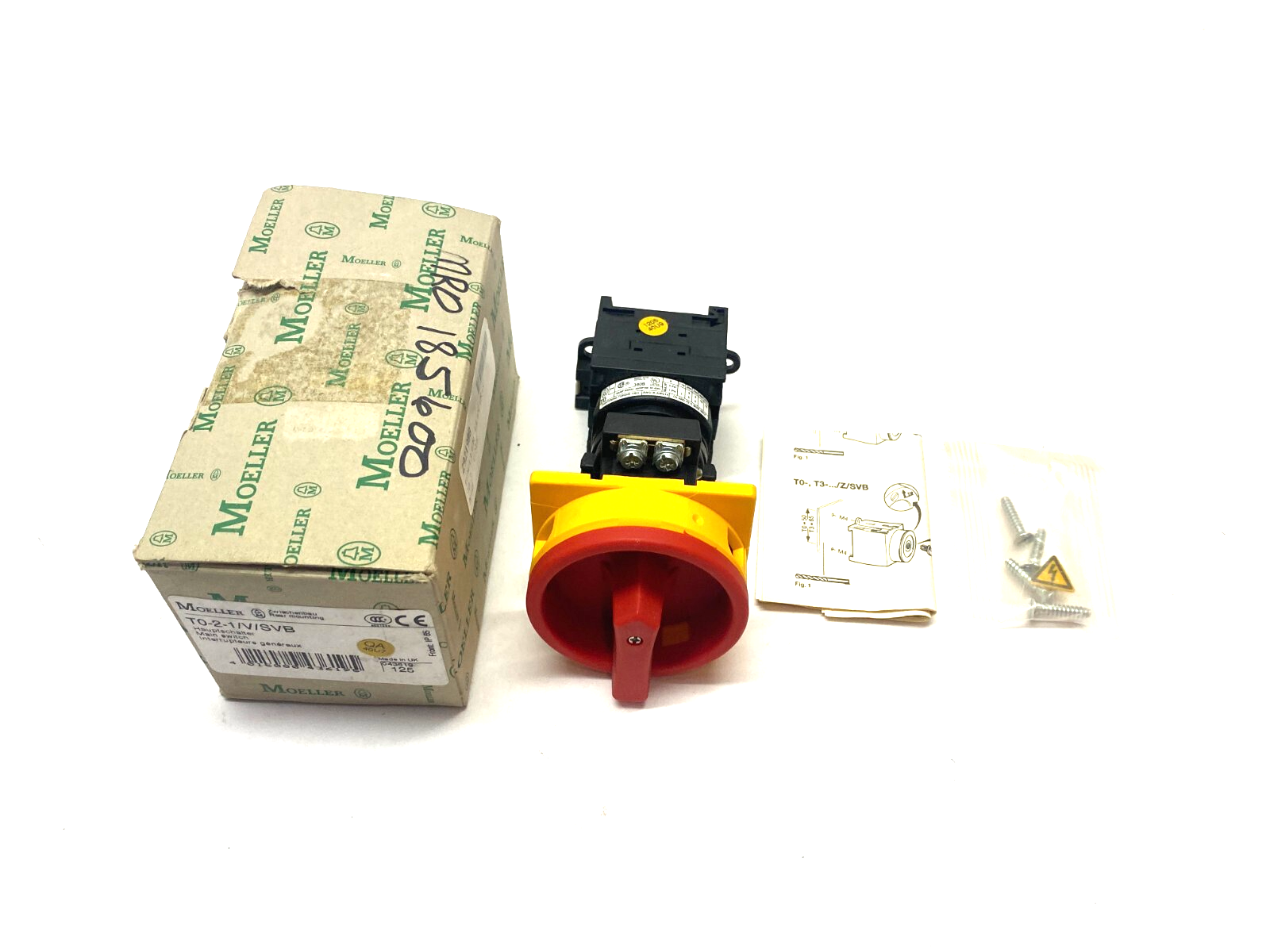 Moeller T0-2-1/V/SVB Main Disconnect Switch, Rear Mount, Red/Yellow - Maverick Industrial Sales