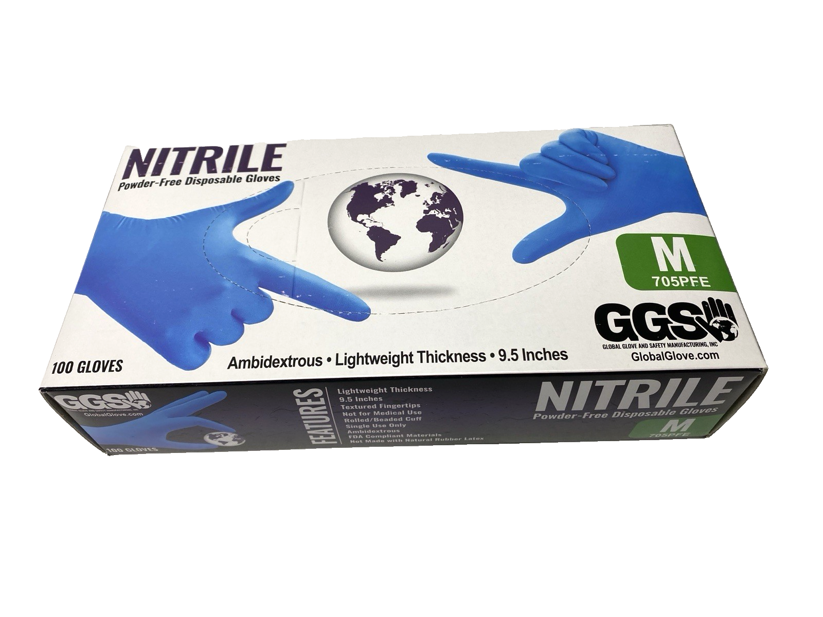 Global Glove & Safety 705PFE-M Nitrile Powder-Free Disposable Gloves PKG OF 100 - Maverick Industrial Sales
