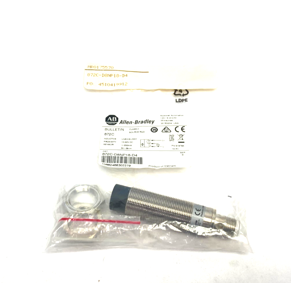 Allen Bradley 872C-D8NP18-D4 Ser. E 18mm Inductive Proximity Sensor 10-30VDC - Maverick Industrial Sales