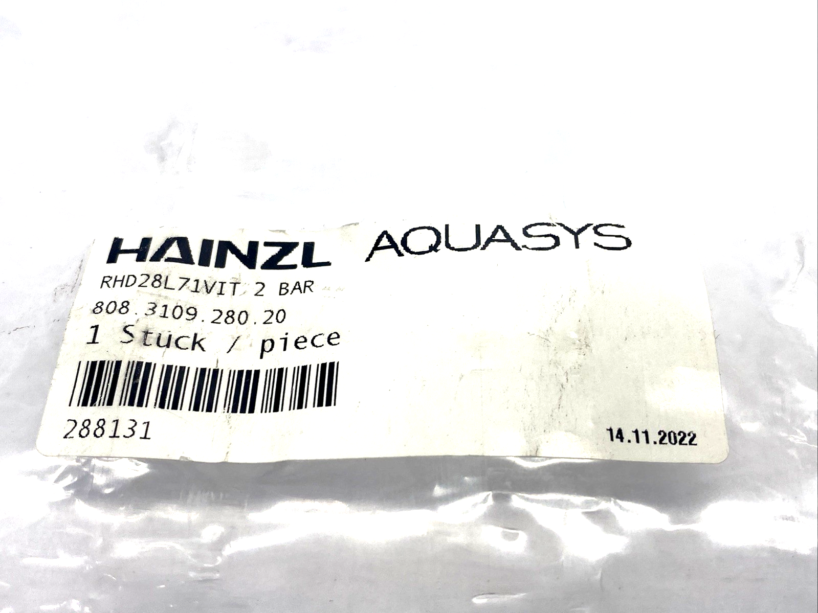 Hainzl Aquasys RHD28L71VIT 2 Bar Check Valve H-Kon 288131, 808.3109.280.20 - Maverick Industrial Sales