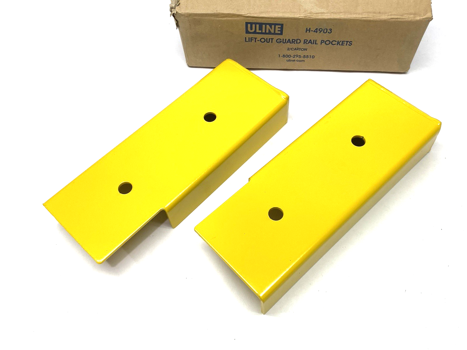 Uline H-4903 Lift-Out Rail Pockets for Guard Rails, Yellow, Steel, PACKAGE OF 2 - Maverick Industrial Sales