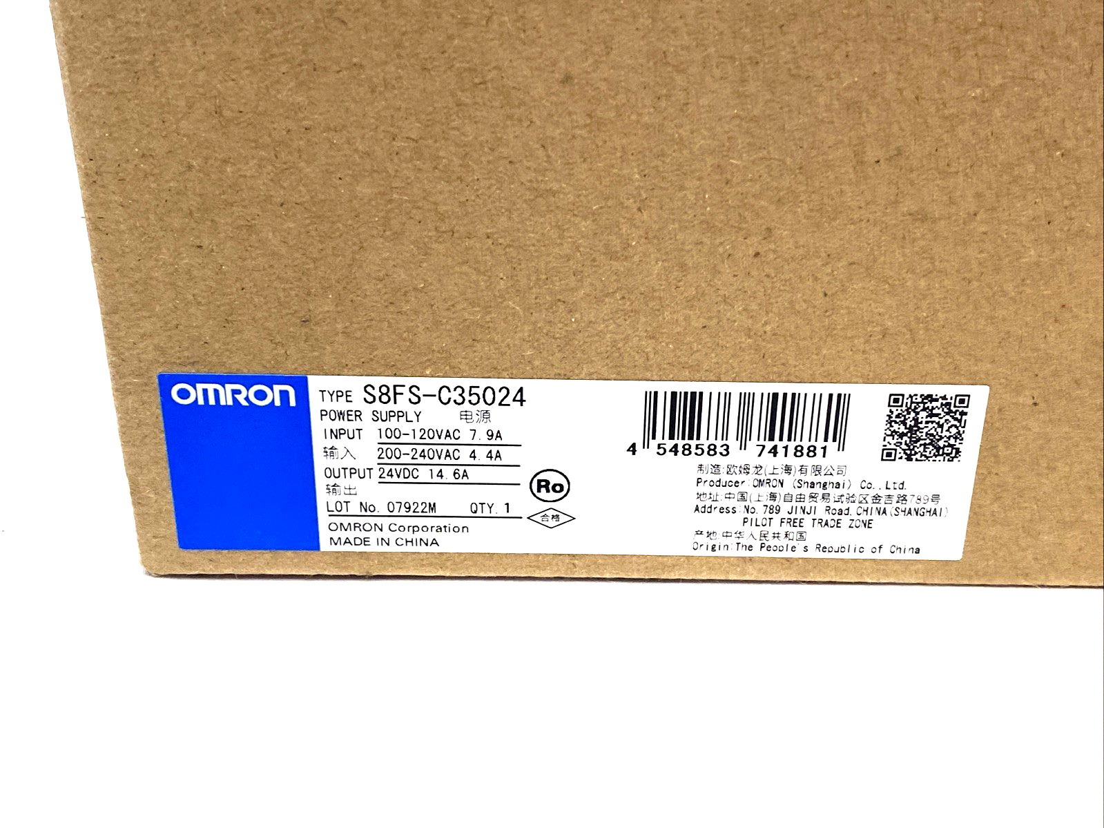 Omron S8FS-C35024 Power Supply 350W 100-240VAC IN 24VDC 14.6A Out - Maverick Industrial Sales