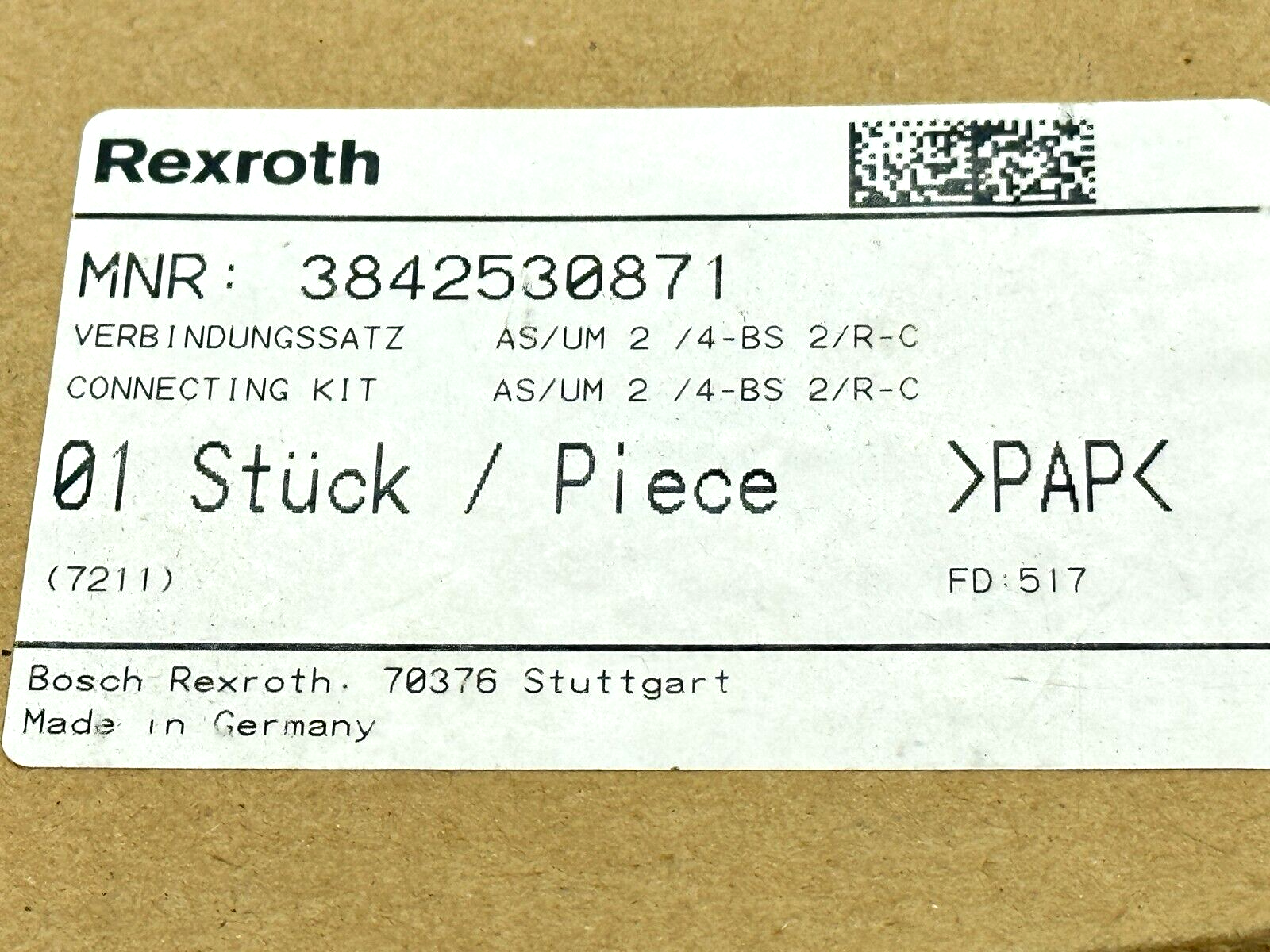 Bosch Rexroth 3842530871 AS/UM 2 /4-BS 2/R-C Connection Kit - Maverick Industrial Sales