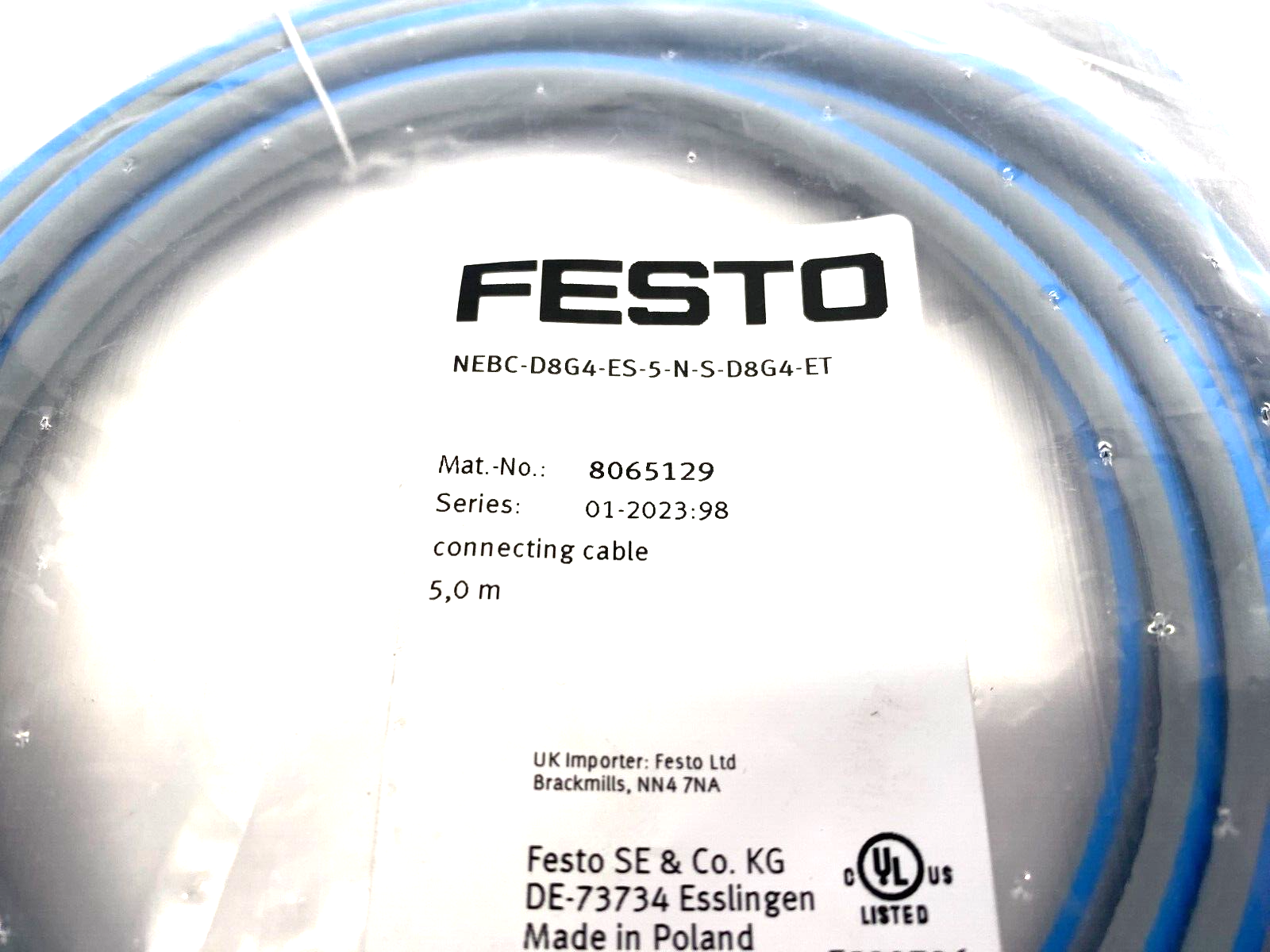 Festo NEBC-D8G4-ES-5-N-S-D8G4-ET Double Ended Connection Cable 8065129 - Maverick Industrial Sales
