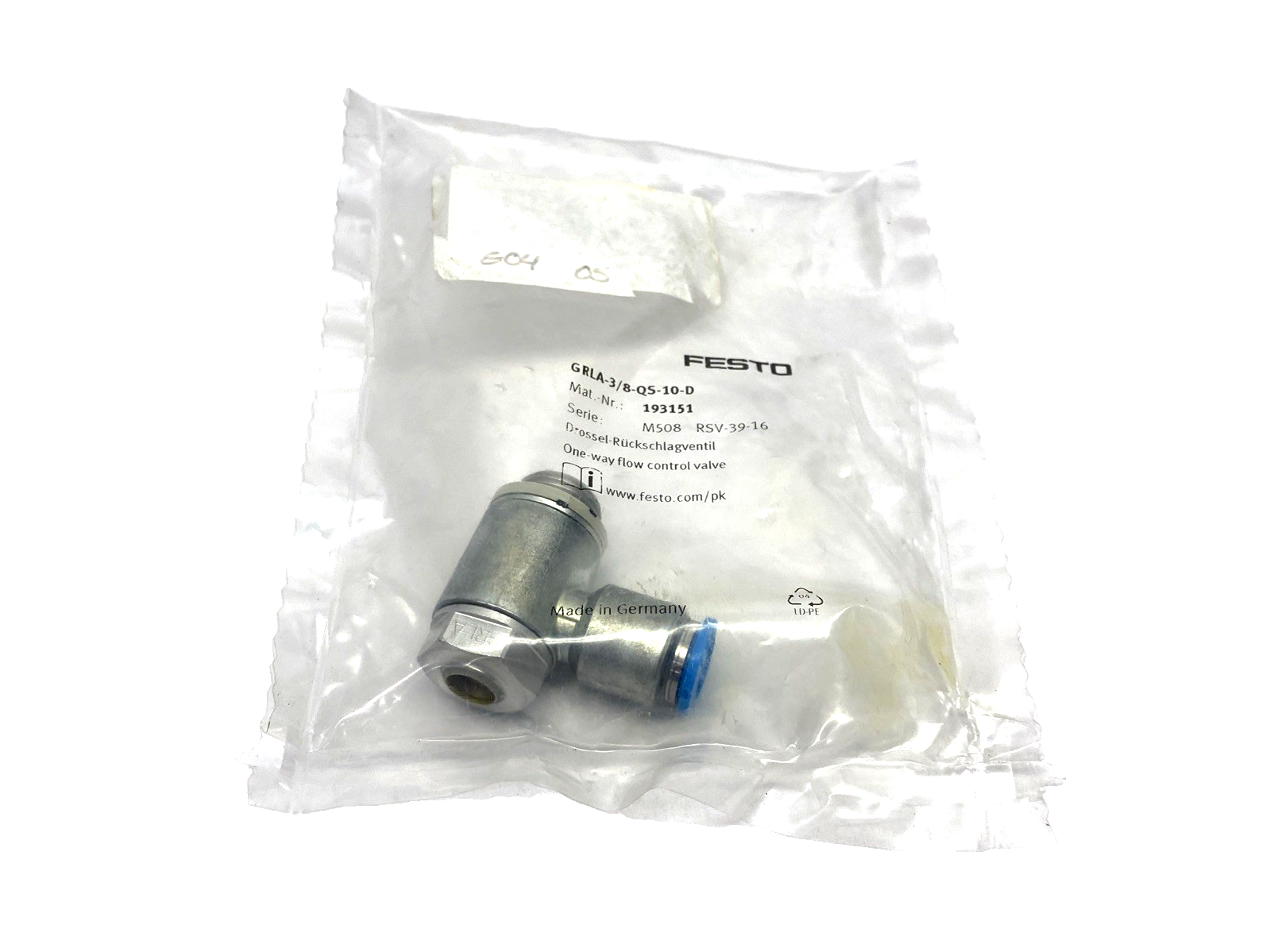 Festo GRLA-3/8-QS-10-D One-Way Flow Control Valve 193151 - Maverick Industrial Sales