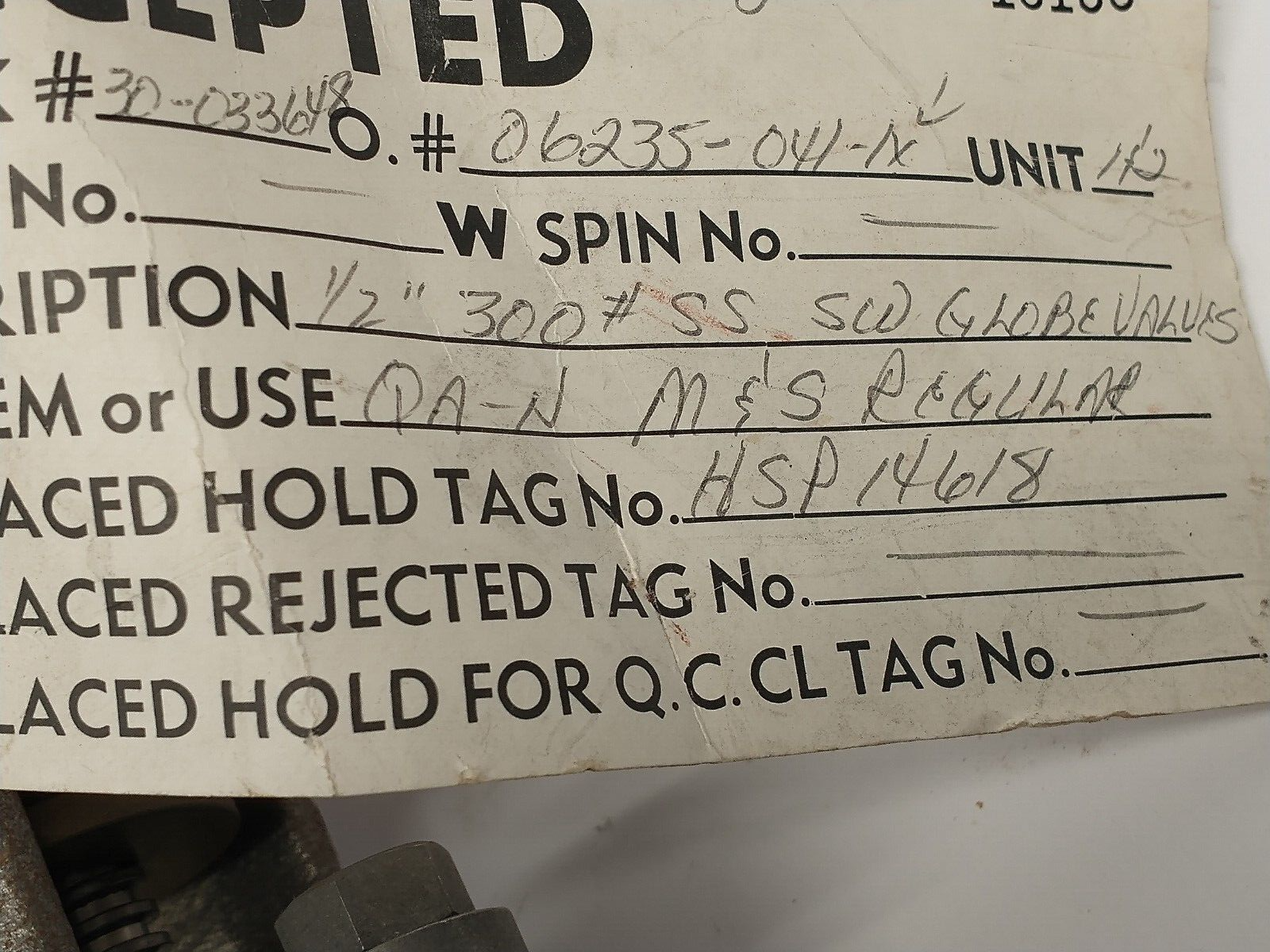 Crane-Aloyco 16138 1/2" Stainless Steel Globe Valve 300 CF8M N1RT 2314A-SP 34692 - Maverick Industrial Sales