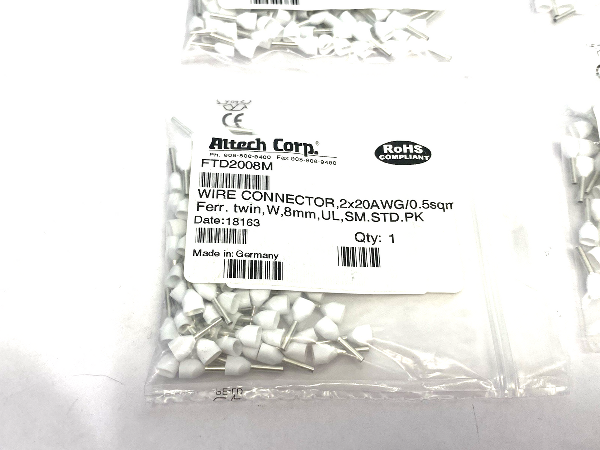 FTD2008M | Altech Insulated Crimp Ferrule 2x20AWG/0.5sqmm 100-PACK, LOT OF 4 - New - Maverick Industrial Sales