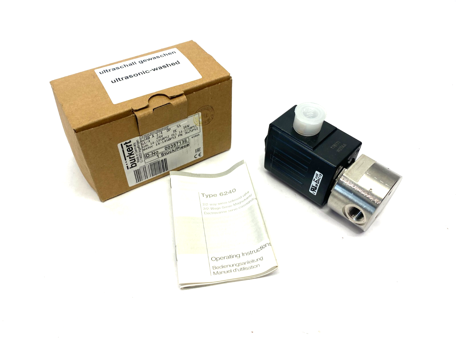 Bürkert 357138 2/2-Way Servo Solenoid Valve 6240 A 1/4 DP SS 24VDC 16W - Maverick Industrial Sales