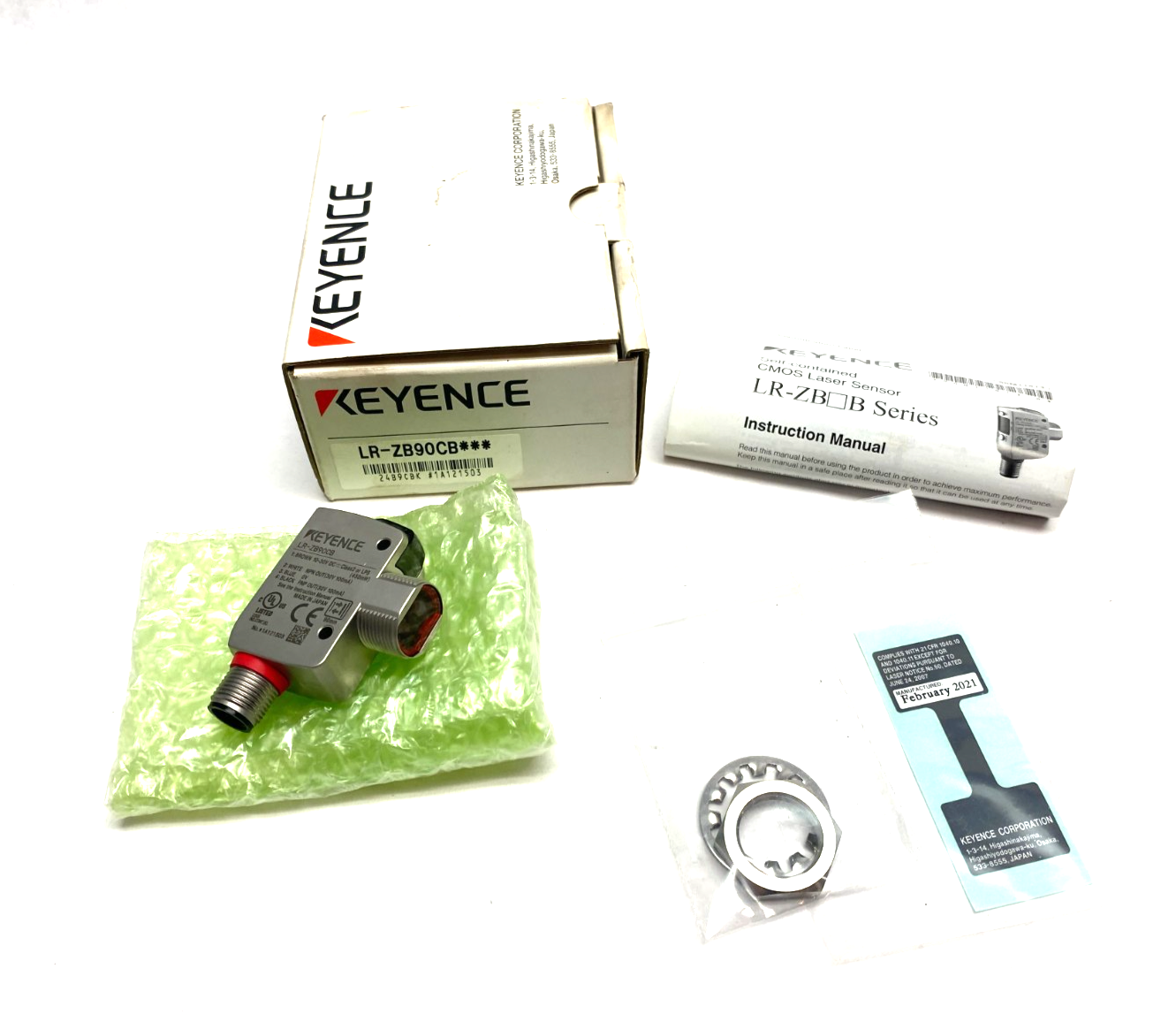 Keyence LR-ZB90CB Self-Contained Distance Based CMOS Laser Sensor 90mm M12 Conn. - Maverick Industrial Sales